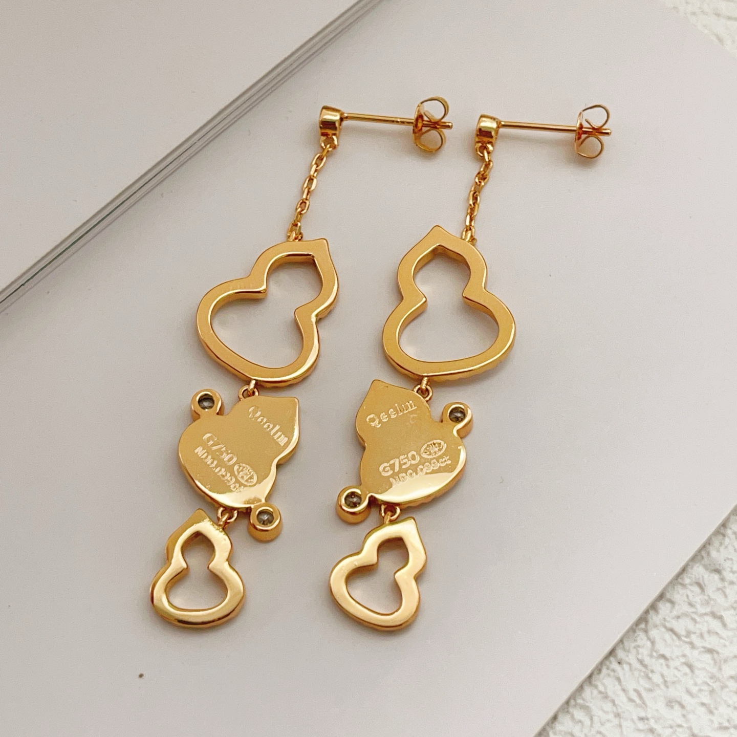Qeelin Wulu earrings 18k rose gold green malachite clear diamond simulants 4 5cm drop length