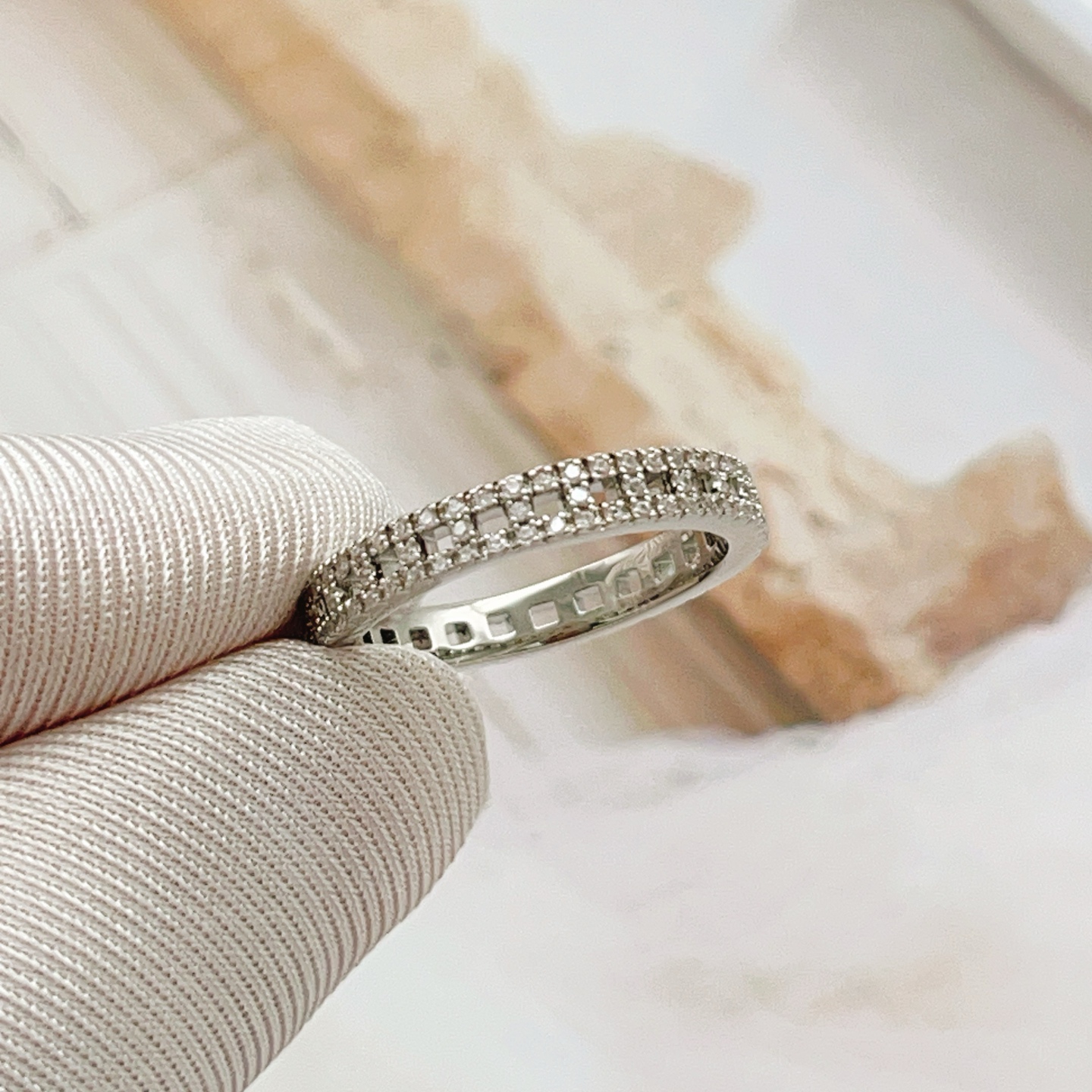 Tiffany Co Tiffany Novo Full Eternity Band Ring ring Platinum metal with clear diamond stones 7