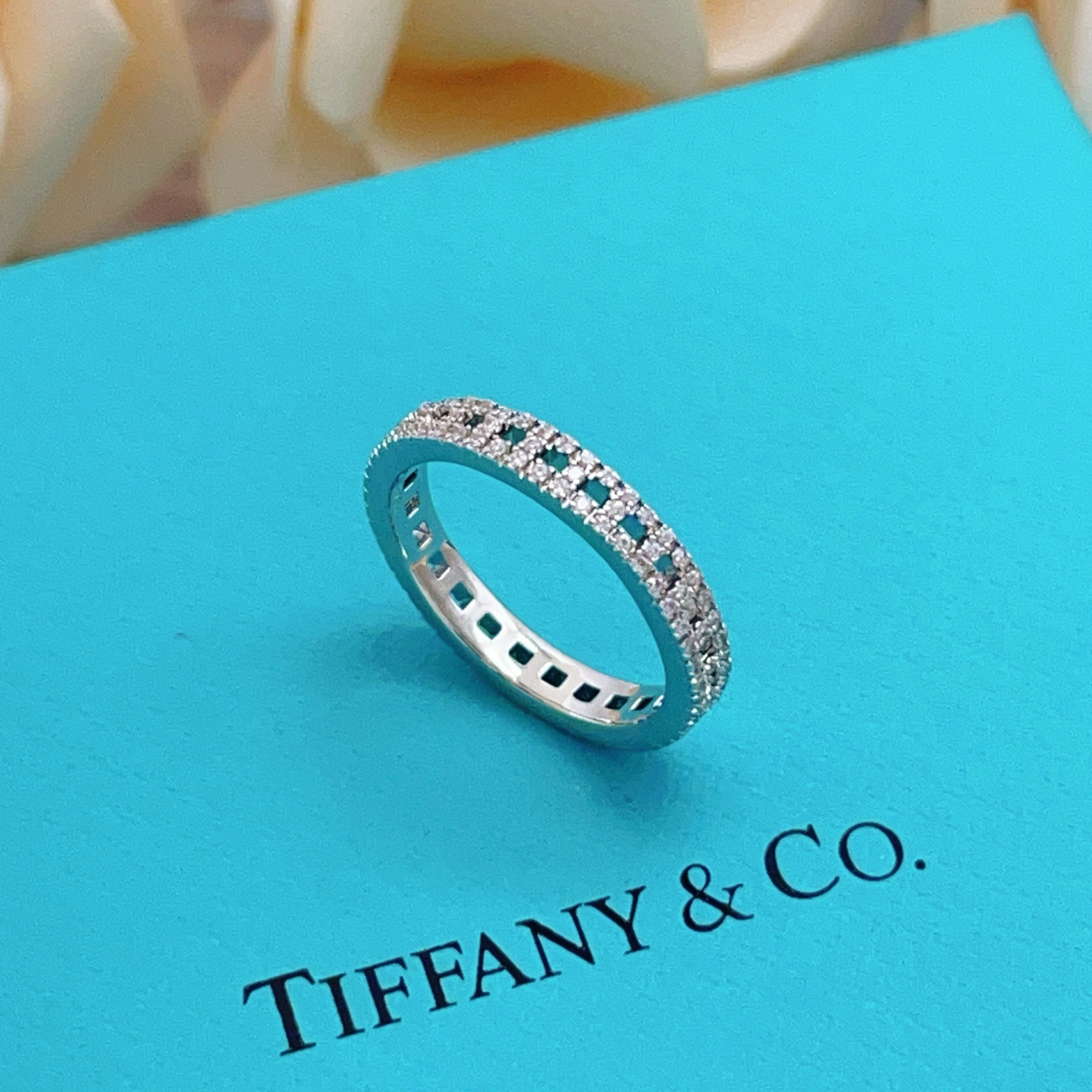Tiffany Co Tiffany Novo Full Eternity Band Ring ring Platinum metal with clear diamond stones 7