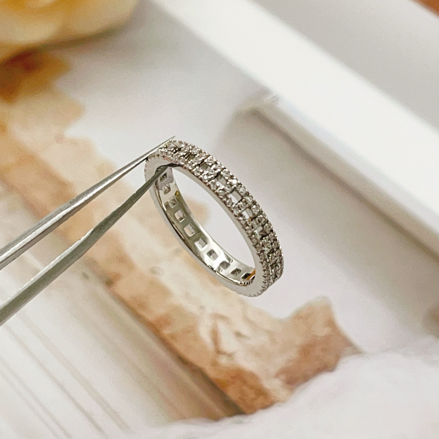 Tiffany Co Tiffany Novo Full Eternity Band Ring ring Platinum metal with clear diamond stones 7