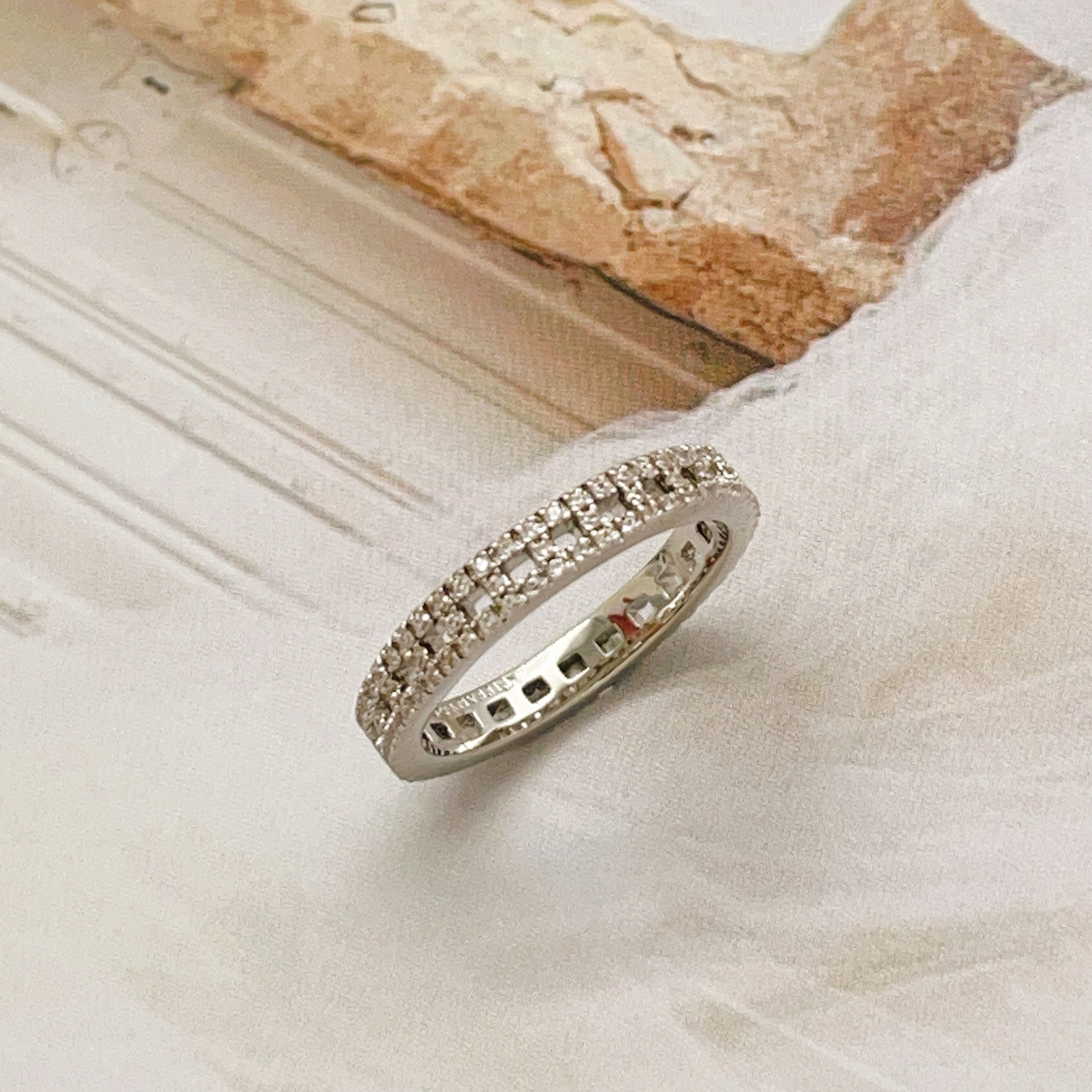 Tiffany Co Tiffany Novo Full Eternity Band Ring ring Platinum metal with clear diamond stones 7