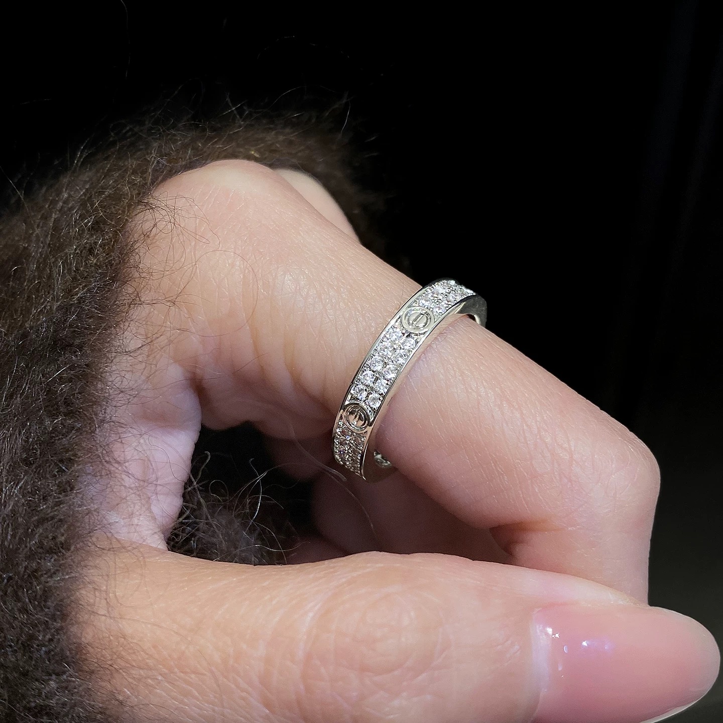 Cartier Love ring 18k white gold with pave diamonds 18k rose gold with pave diamonds No 6