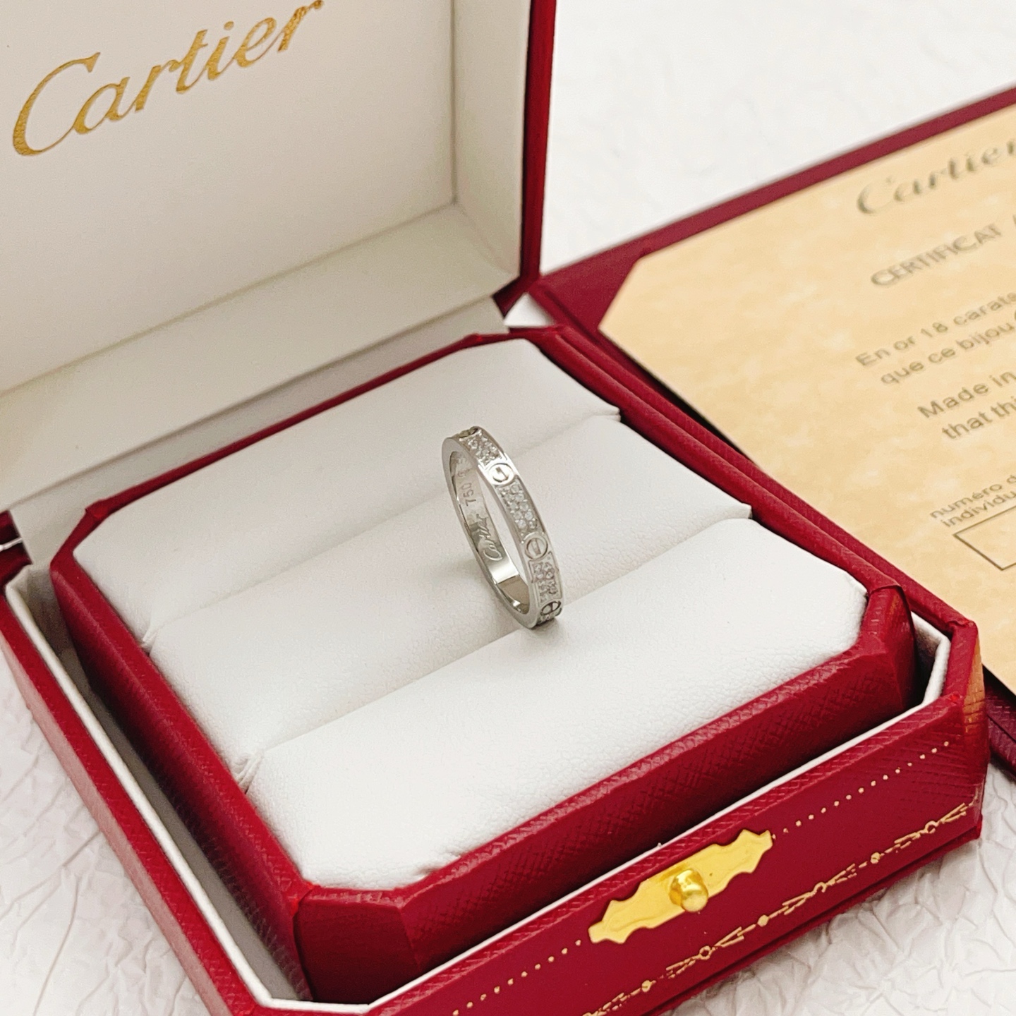 Cartier Love ring 18k white gold with pave diamonds 18k rose gold with pave diamonds No 6