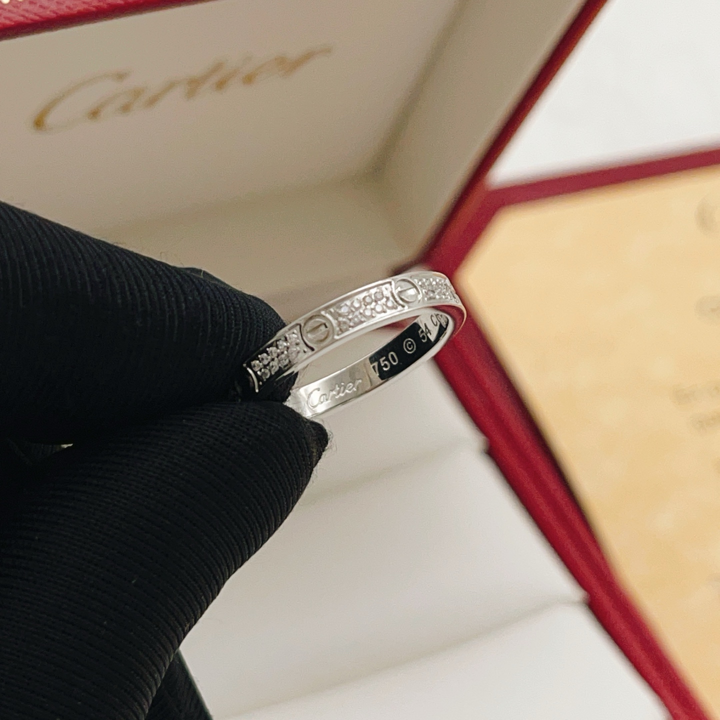 Cartier Love ring 18k white gold with pave diamonds 18k rose gold with pave diamonds No 6