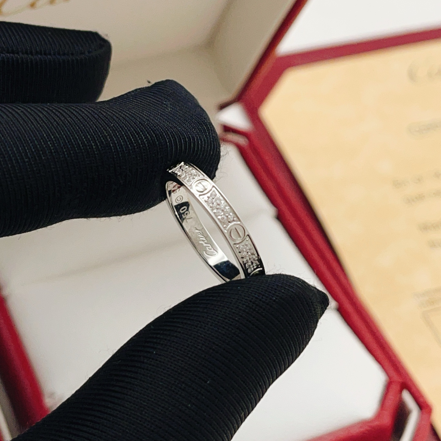 Cartier Love ring 18k white gold with pave diamonds 18k rose gold with pave diamonds No 6
