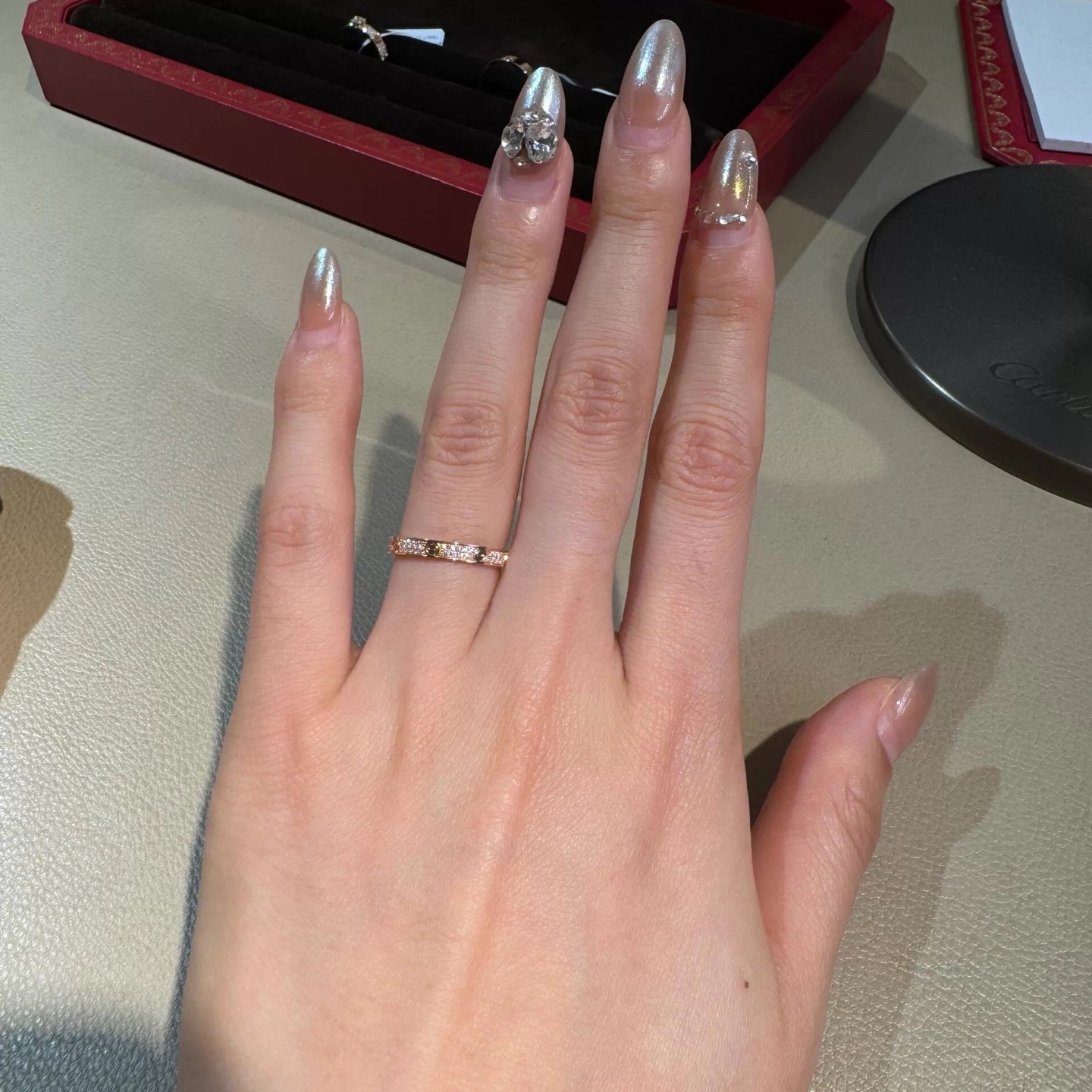 Cartier Love ring 18k white gold with pave diamonds 18k rose gold with pave diamonds No 6
