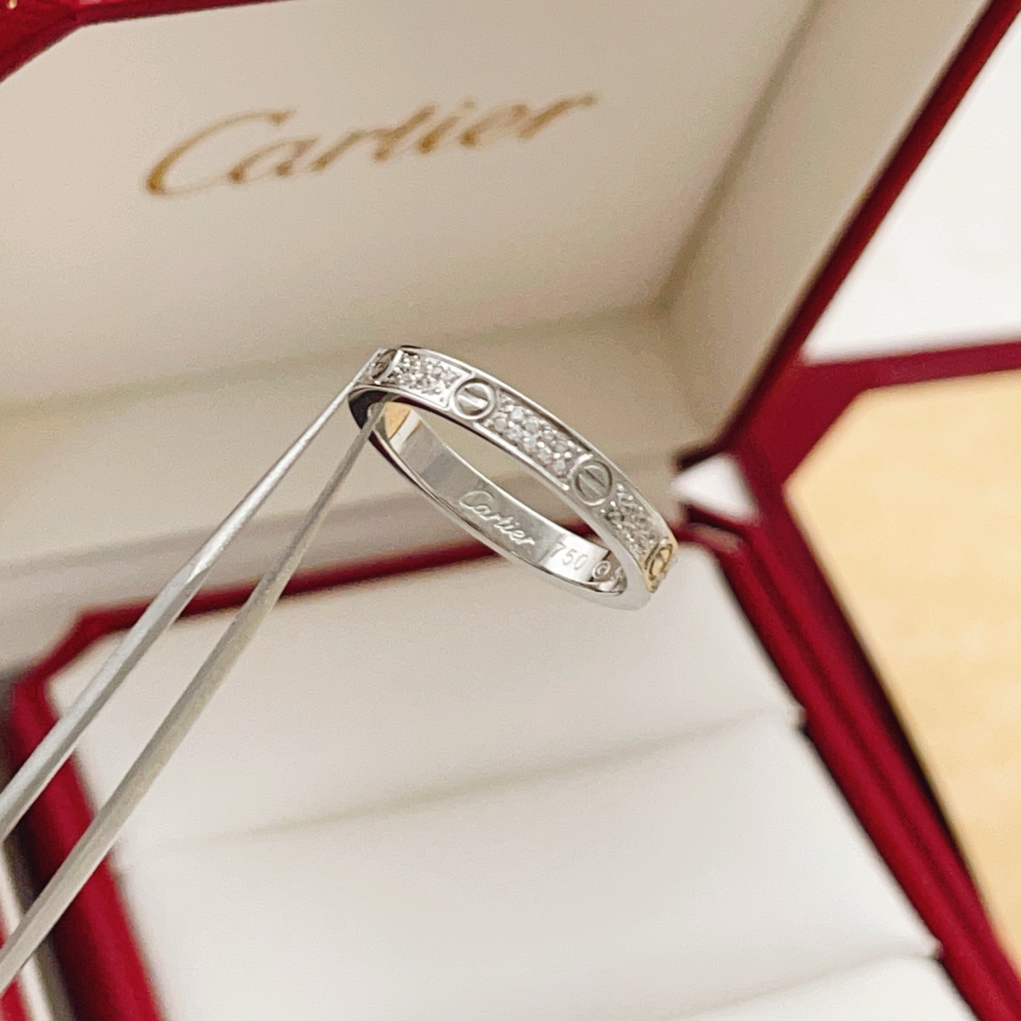 Cartier Love ring 18k white gold with pave diamonds 18k rose gold with pave diamonds No 6