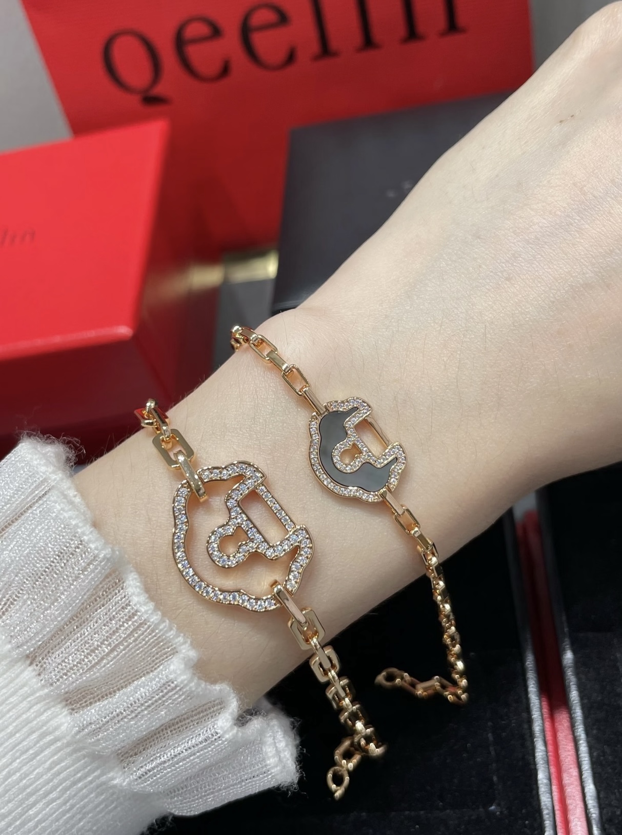 Qeelin Yu Yi bracelet 18K rose gold gray mother-of-pearl diamond 17cm