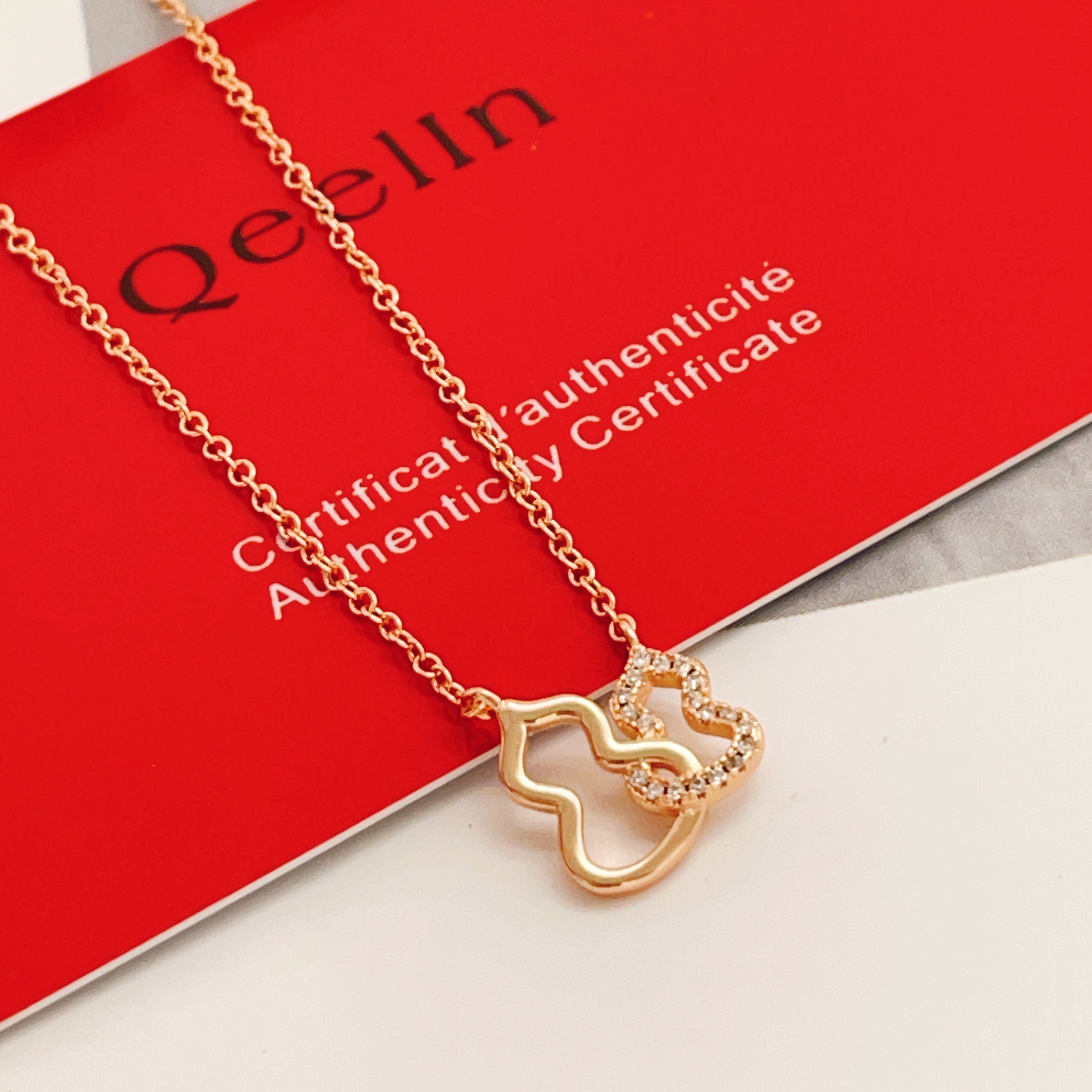 Qeelin Wulu necklace 18k rose gold with clear diamond accents 42cm with 5cm extender