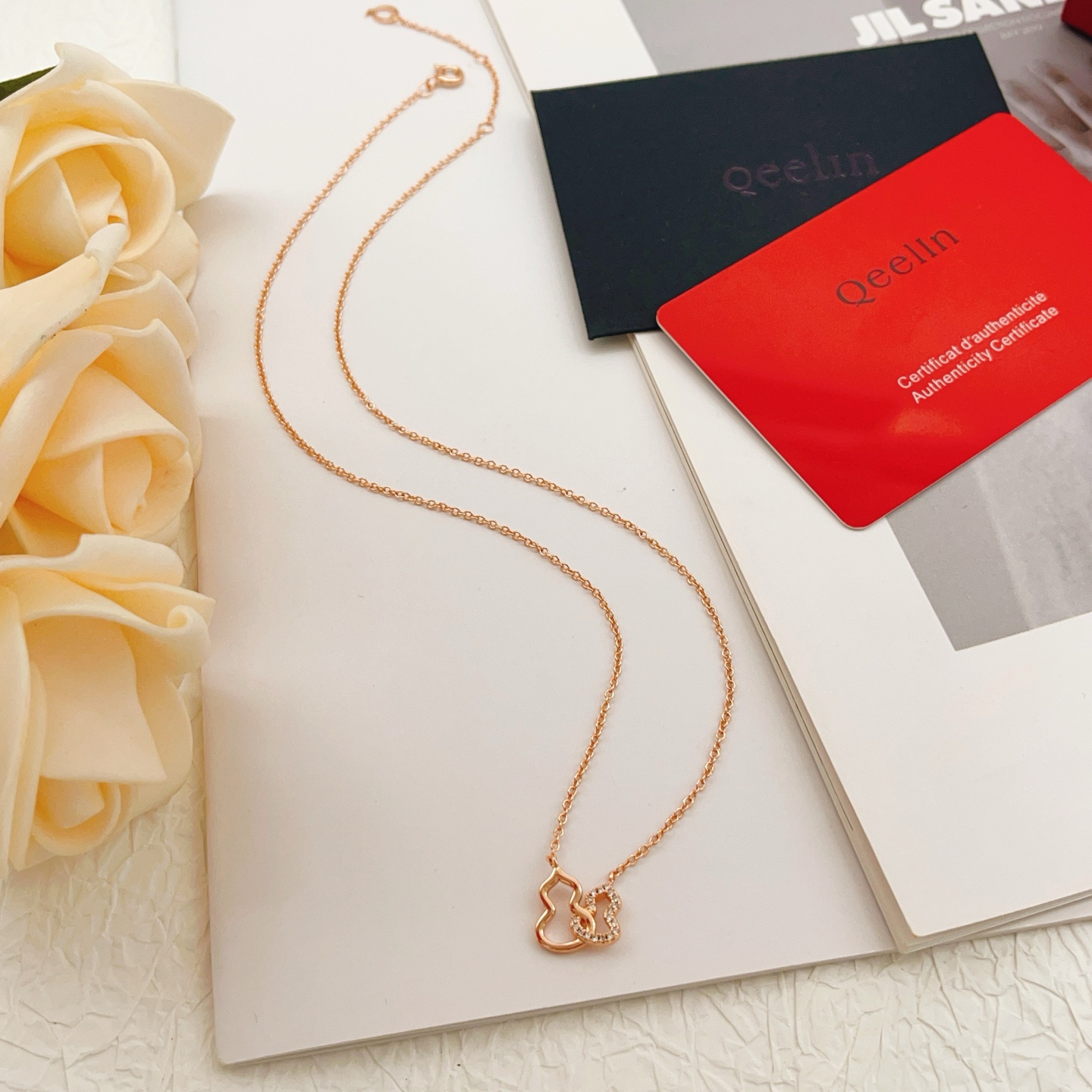 Qeelin Wulu necklace 18k rose gold with clear diamond accents 42cm with 5cm extender