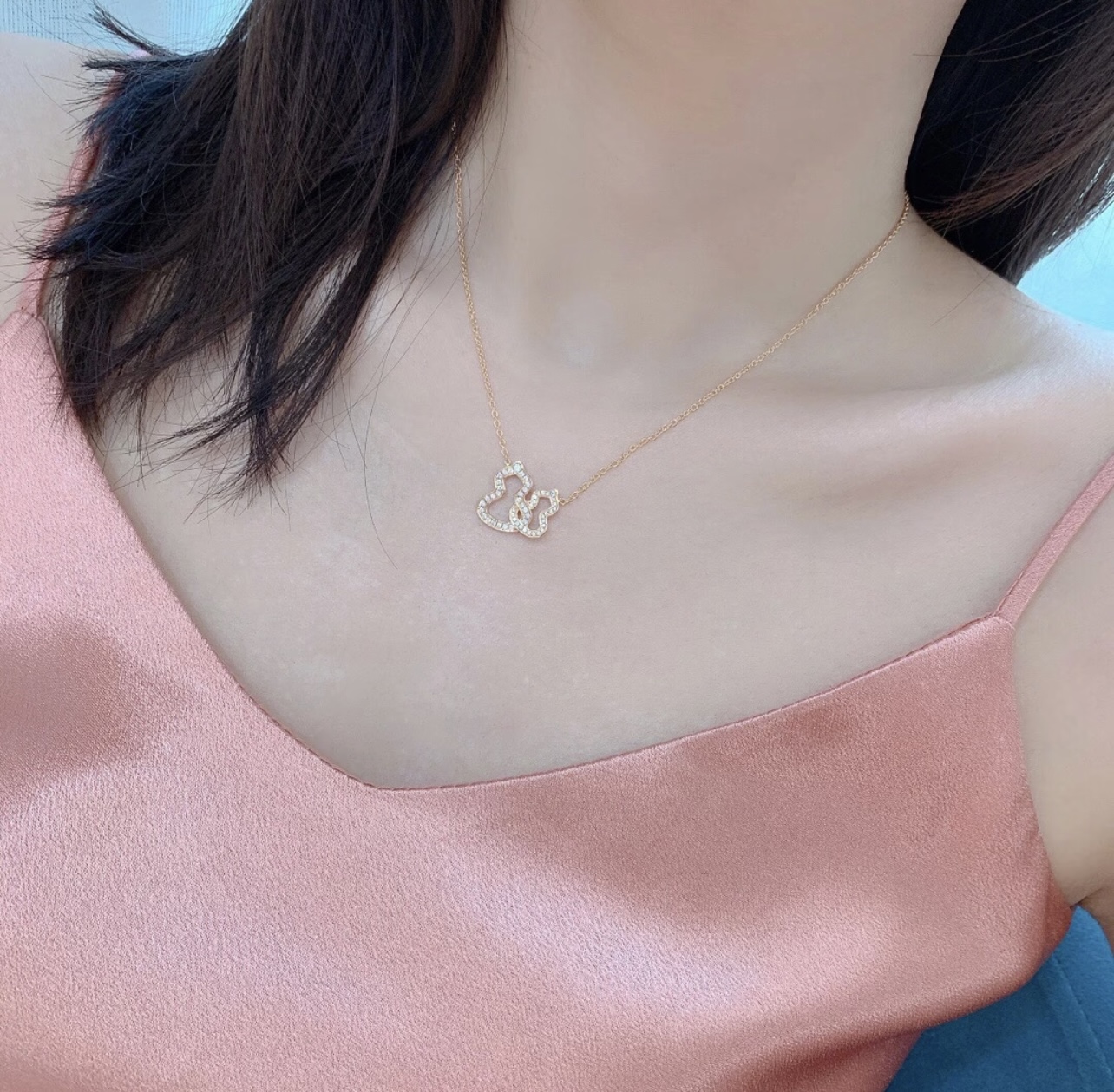 Qeelin Wulu necklace 18k rose gold with clear diamond accents 42cm with 5cm extender