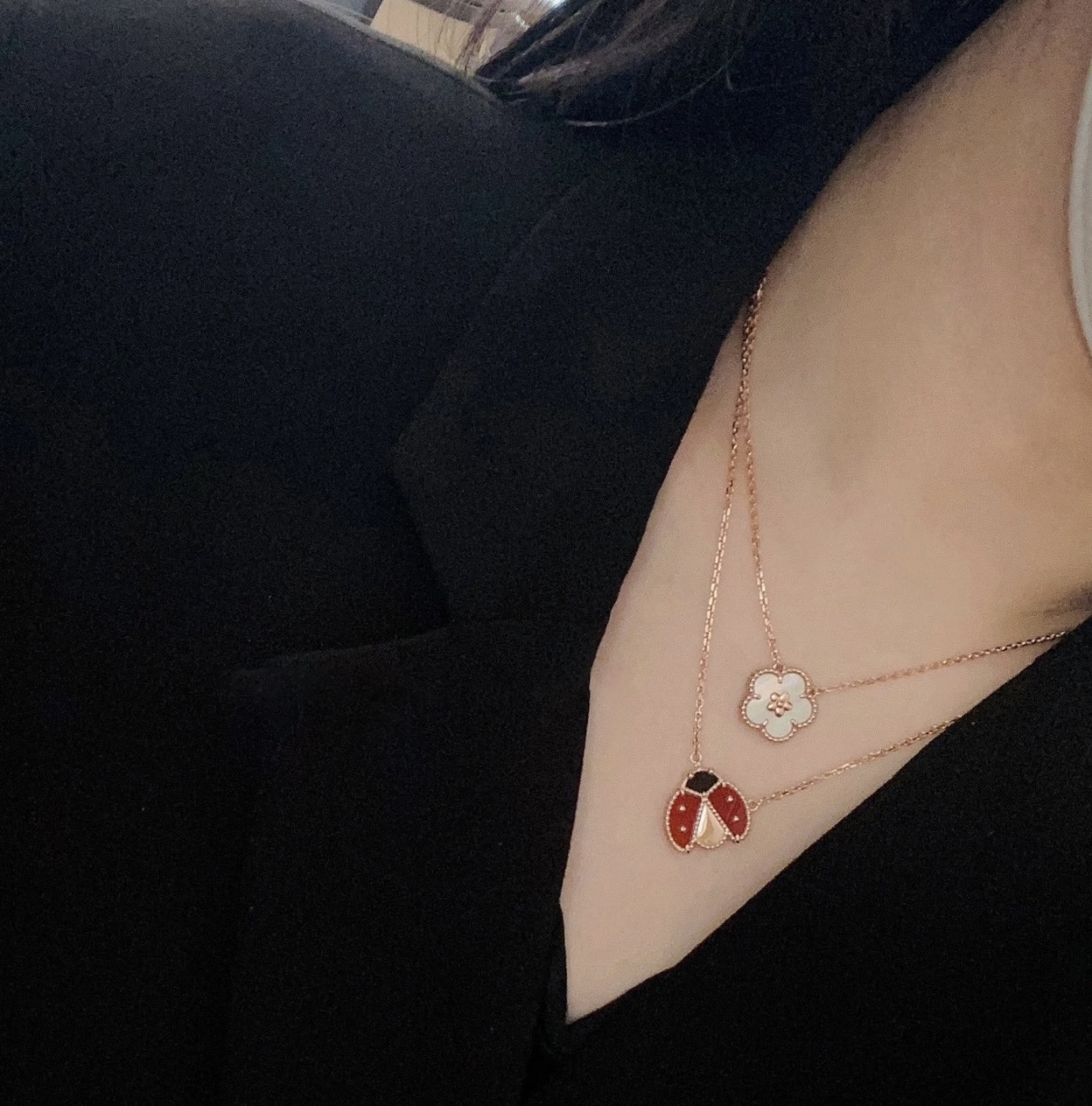Van Cleef Arpels Lucky Spring Plum Blossom necklace 18K rose gold white mother-of-pearl 42cm