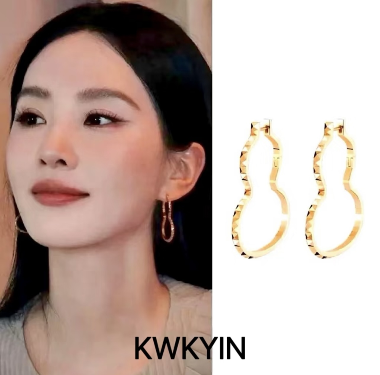 Qeelin Wulu earrings 18k rose gold 18k white gold clear diamond accents 2 5cm hoop diameter