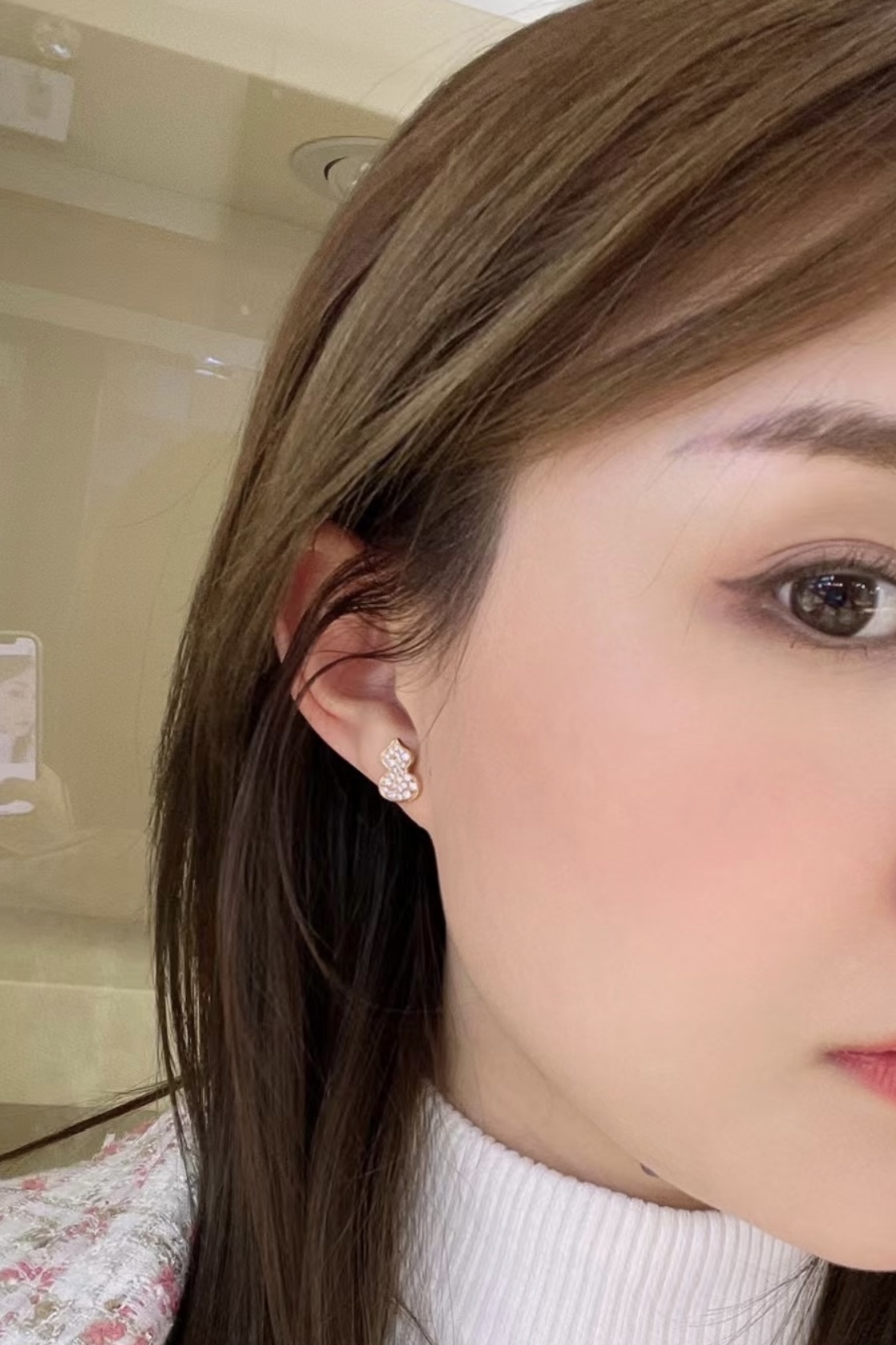 Qeelin Wulu earrings 18K rose gold with pave set clear diamonds 6 5mm stud length