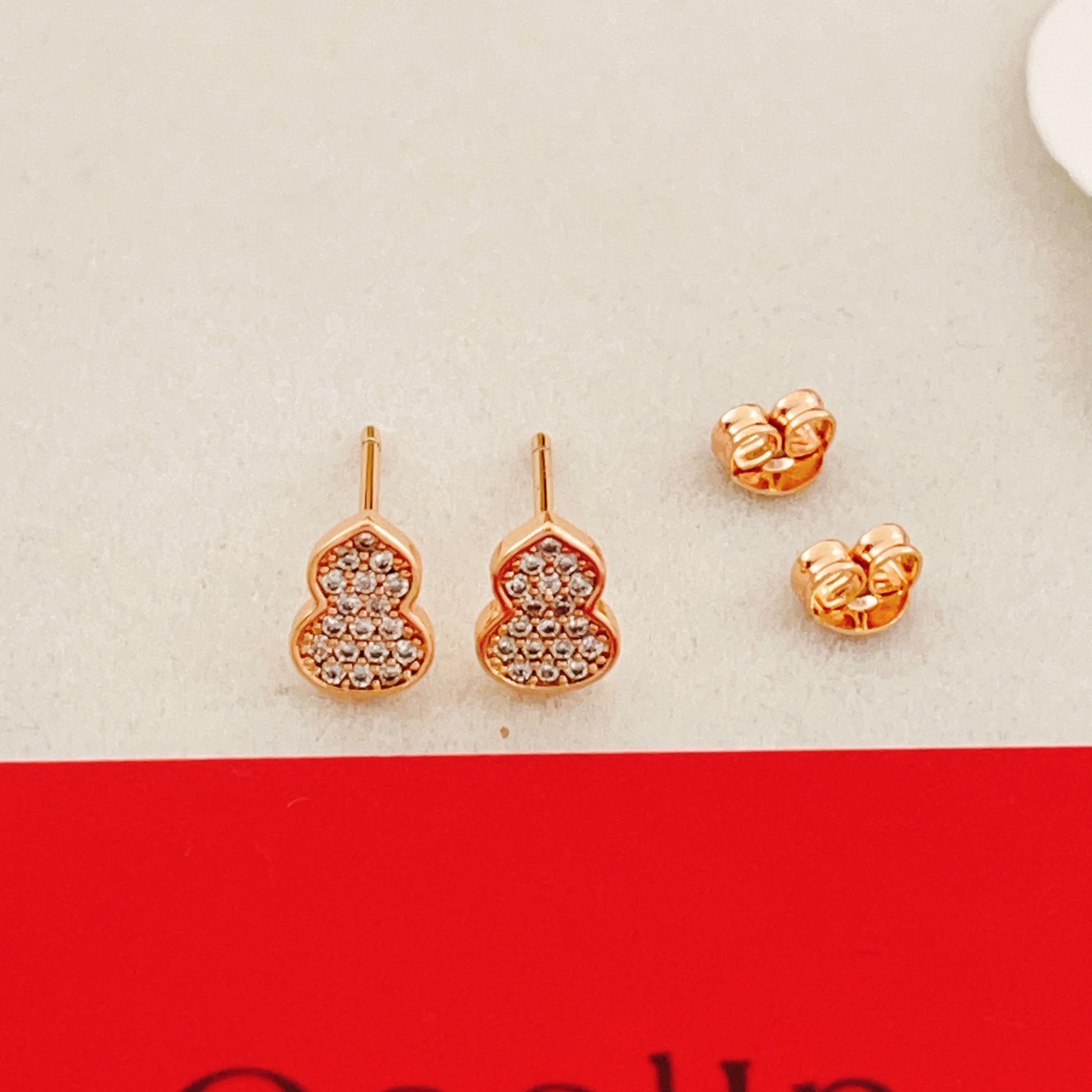 Qeelin Wulu earrings 18K rose gold with pave set clear diamonds 6 5mm stud length