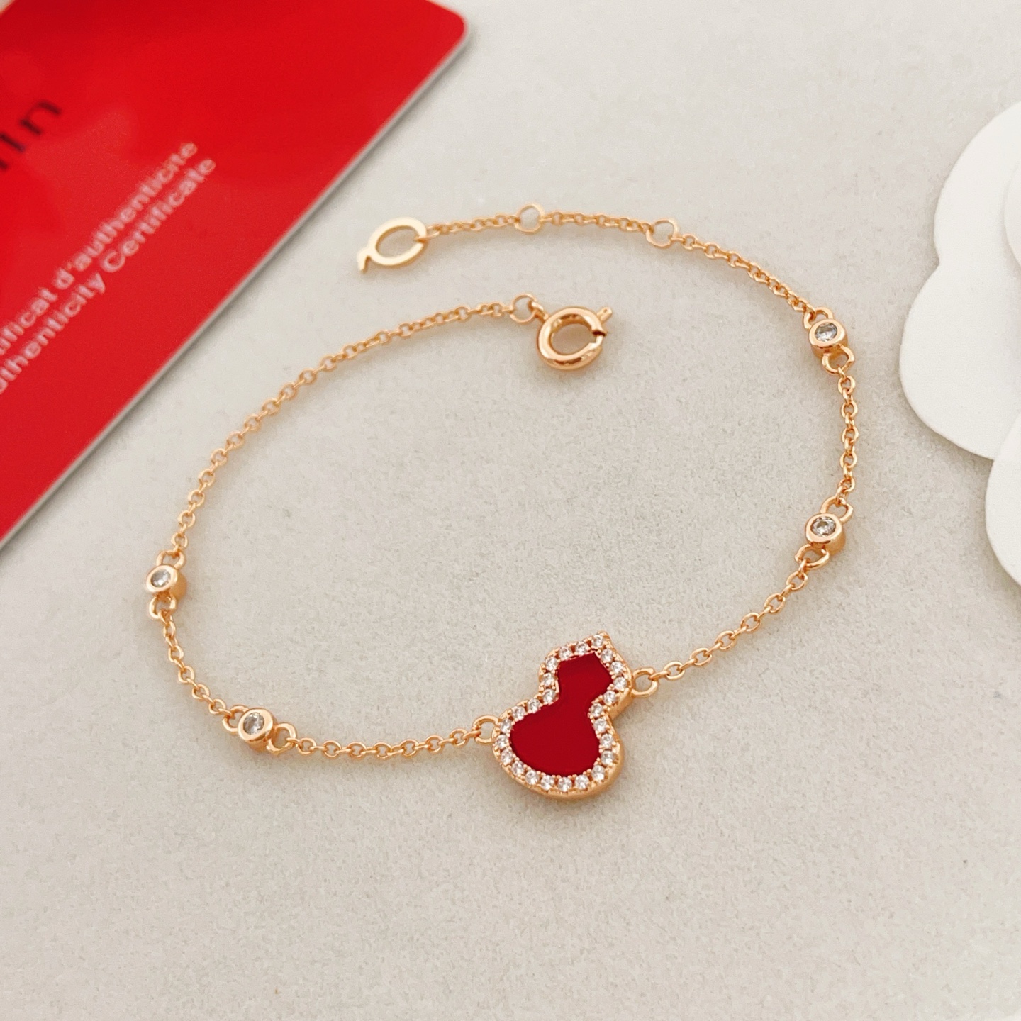 Qeelin Wulu bracelet 18K rose gold red agate diamond 16-19cm adjustable