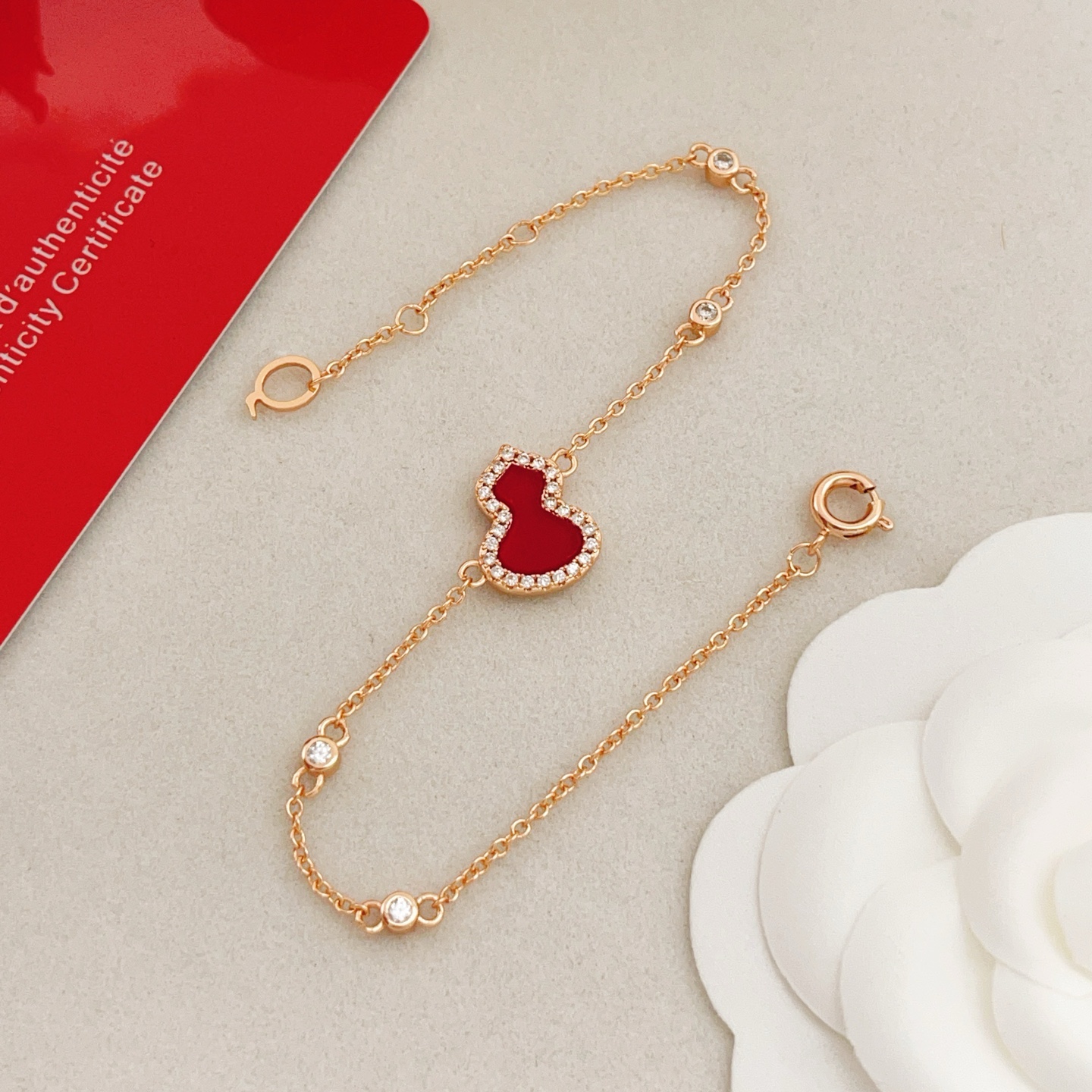 Qeelin Wulu bracelet 18K rose gold red agate diamond 16-19cm adjustable