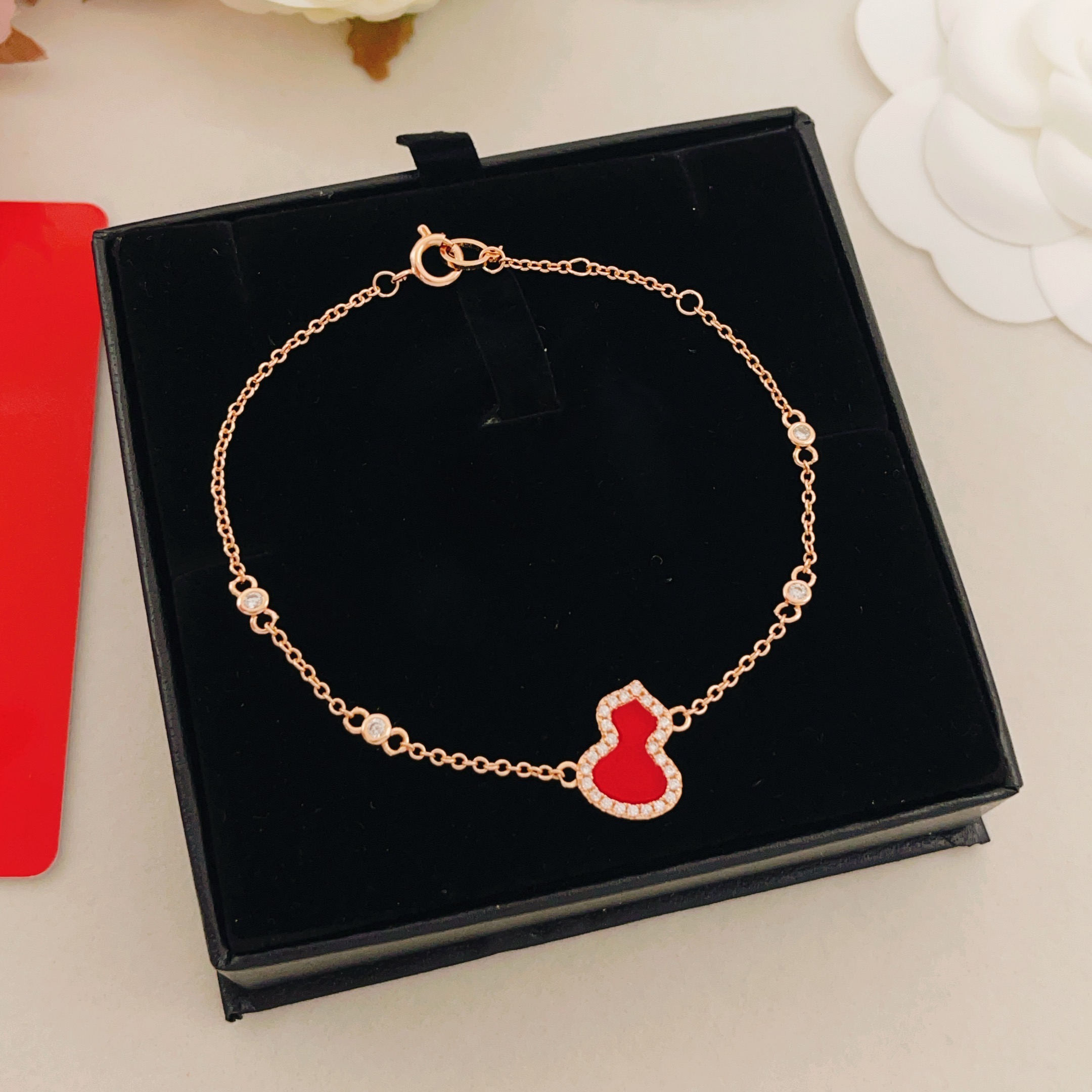 Qeelin Wulu bracelet 18K rose gold red agate diamond 16-19cm adjustable