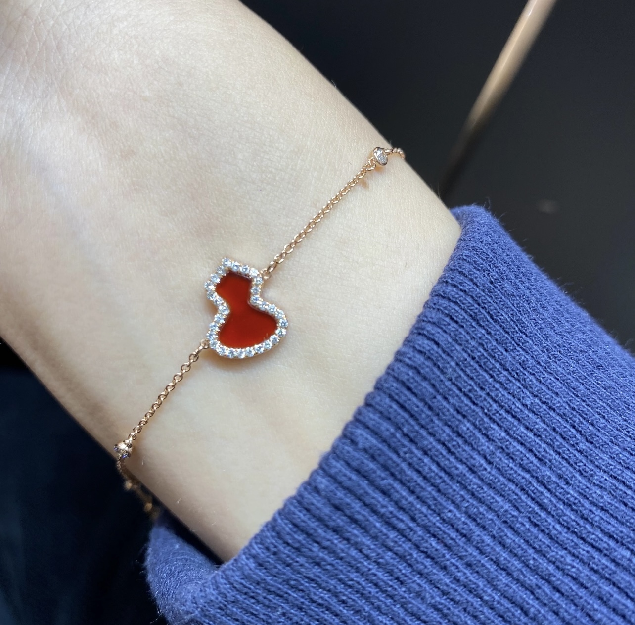 Qeelin Wulu bracelet 18K rose gold red agate diamond 16-19cm adjustable