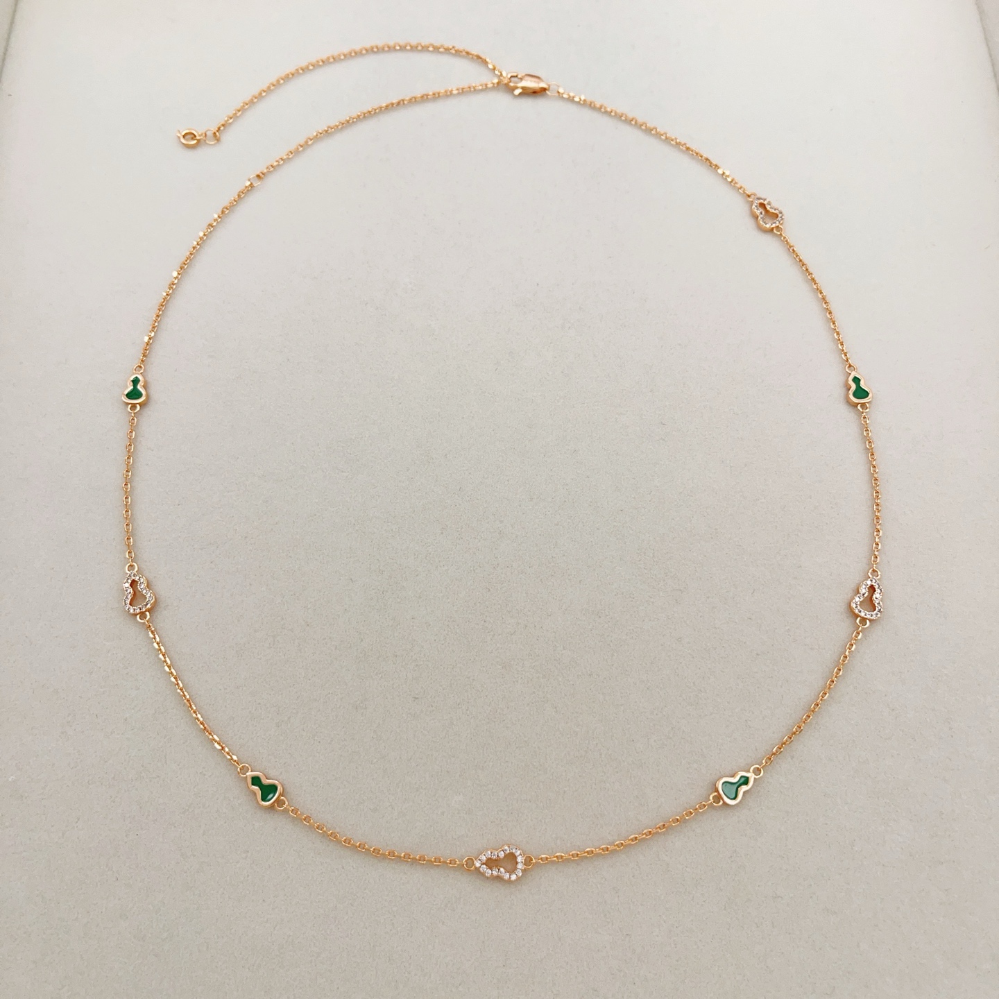 Qeelin Wulu necklace 18K rose gold green malachite clear diamond accents 42cm with 5cm extender
