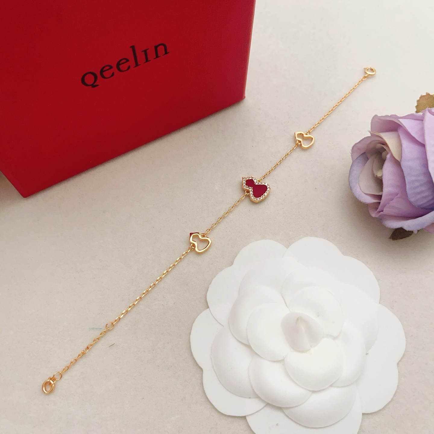 Qeelin Wulu bracelet 18K rose gold red agate diamond 18cm