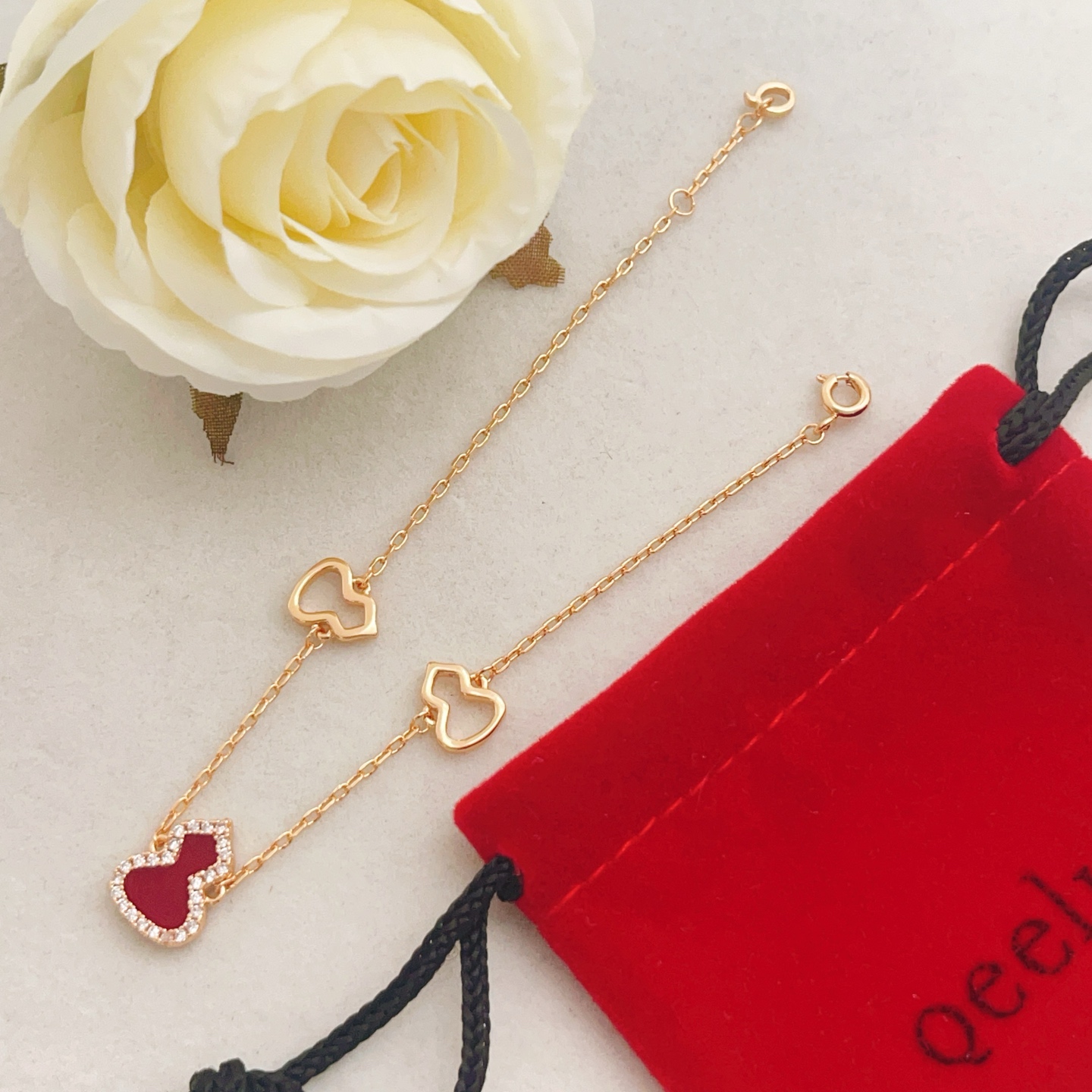 Qeelin Wulu bracelet 18K rose gold red agate diamond 18cm