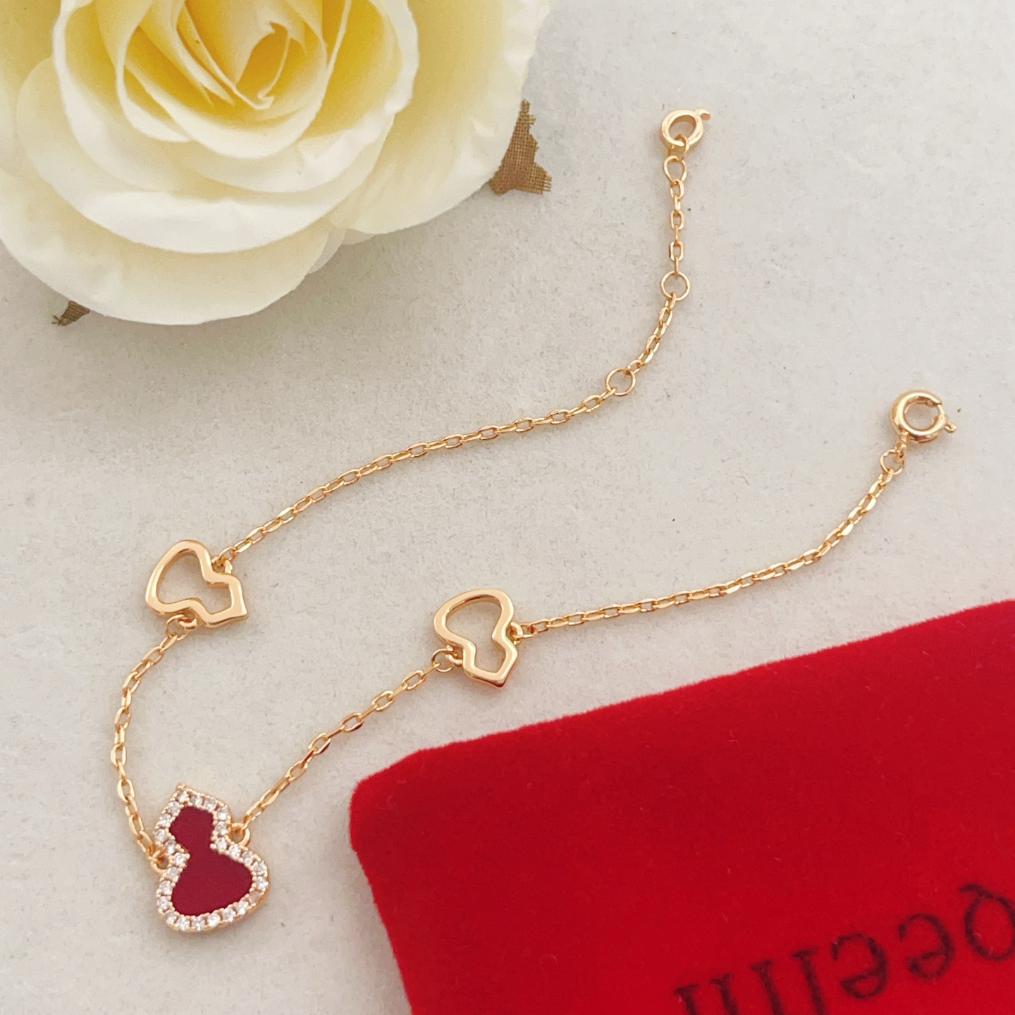 Qeelin Wulu bracelet 18K rose gold red agate diamond 18cm