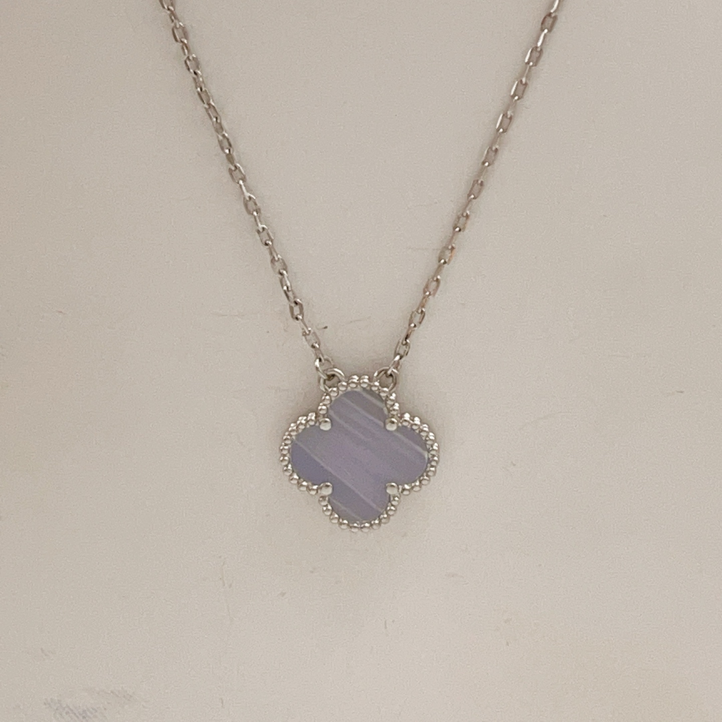 Van Cleef Arpels Vintage Alhambra necklace white gold lavender chalcedony 42cm