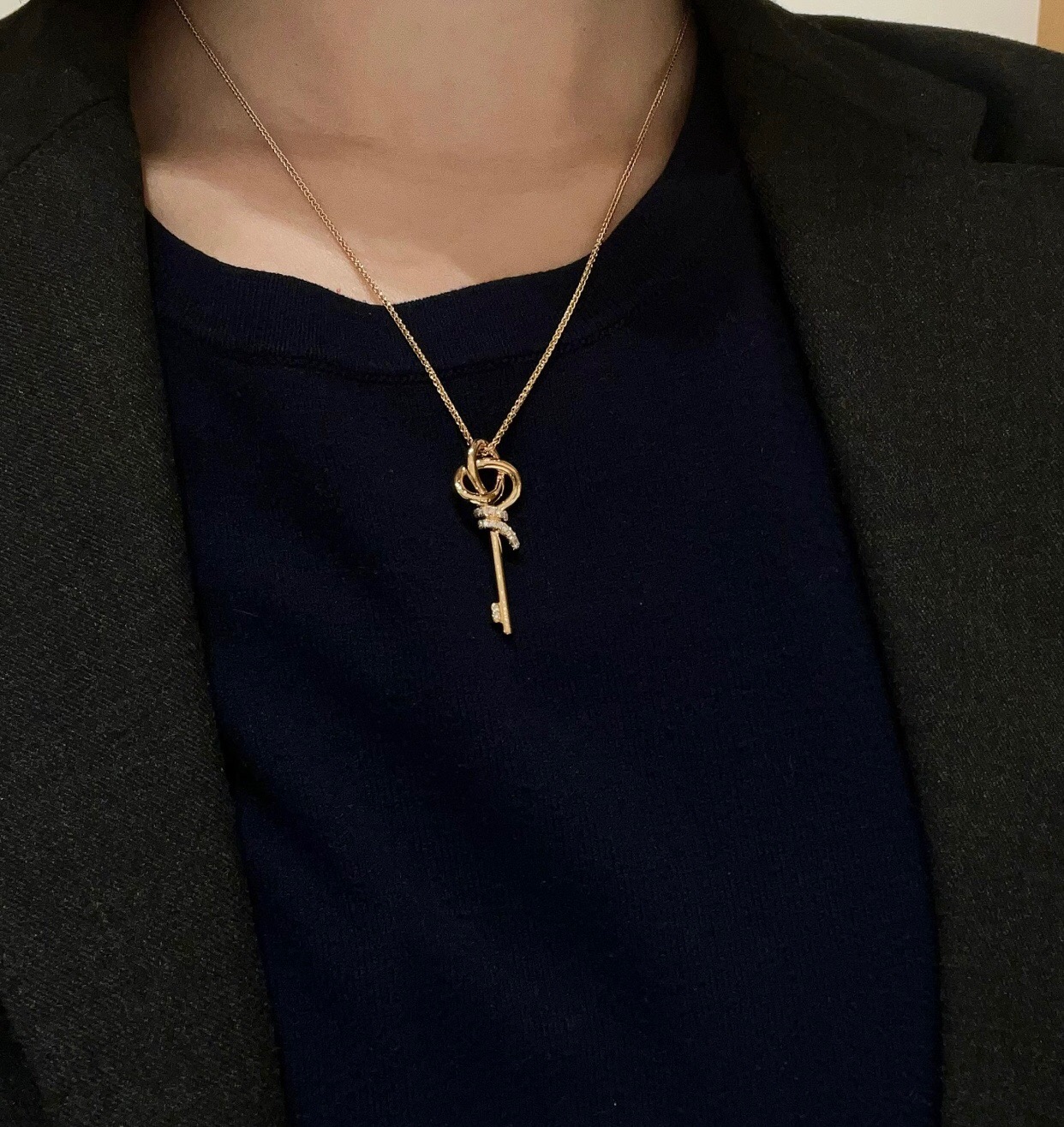 Tiffany Co Keys Knot Key Pendant necklace sterling silver with clear diamond accents 18 inches