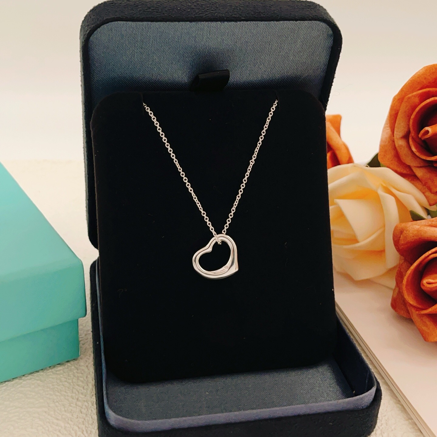 Tiffany Co Elsa Peretti Open Heart necklace Sterling silver no accent stones 16 inches