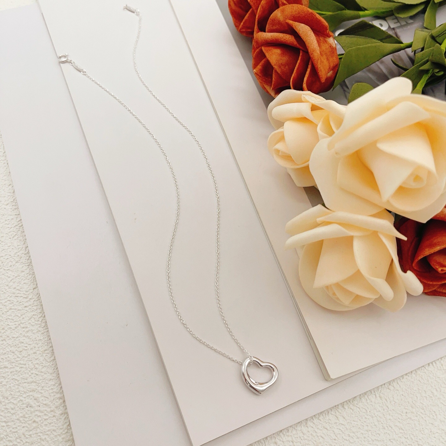 Tiffany Co Elsa Peretti Open Heart necklace Sterling silver no accent stones 16 inches