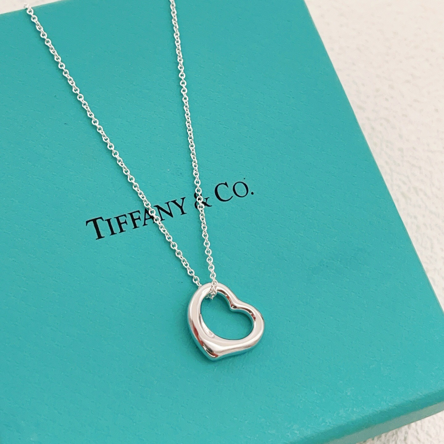 Tiffany Co Elsa Peretti Open Heart necklace Sterling silver no accent stones 16 inches