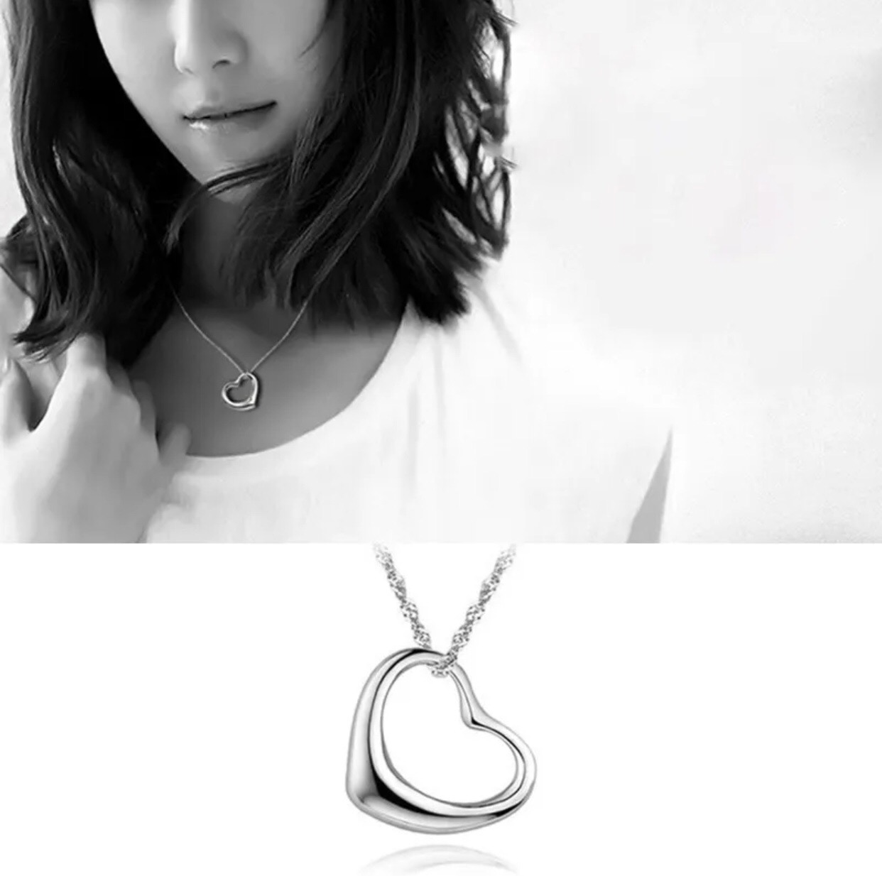 Tiffany Co Elsa Peretti Open Heart necklace Sterling silver no accent stones 16 inches