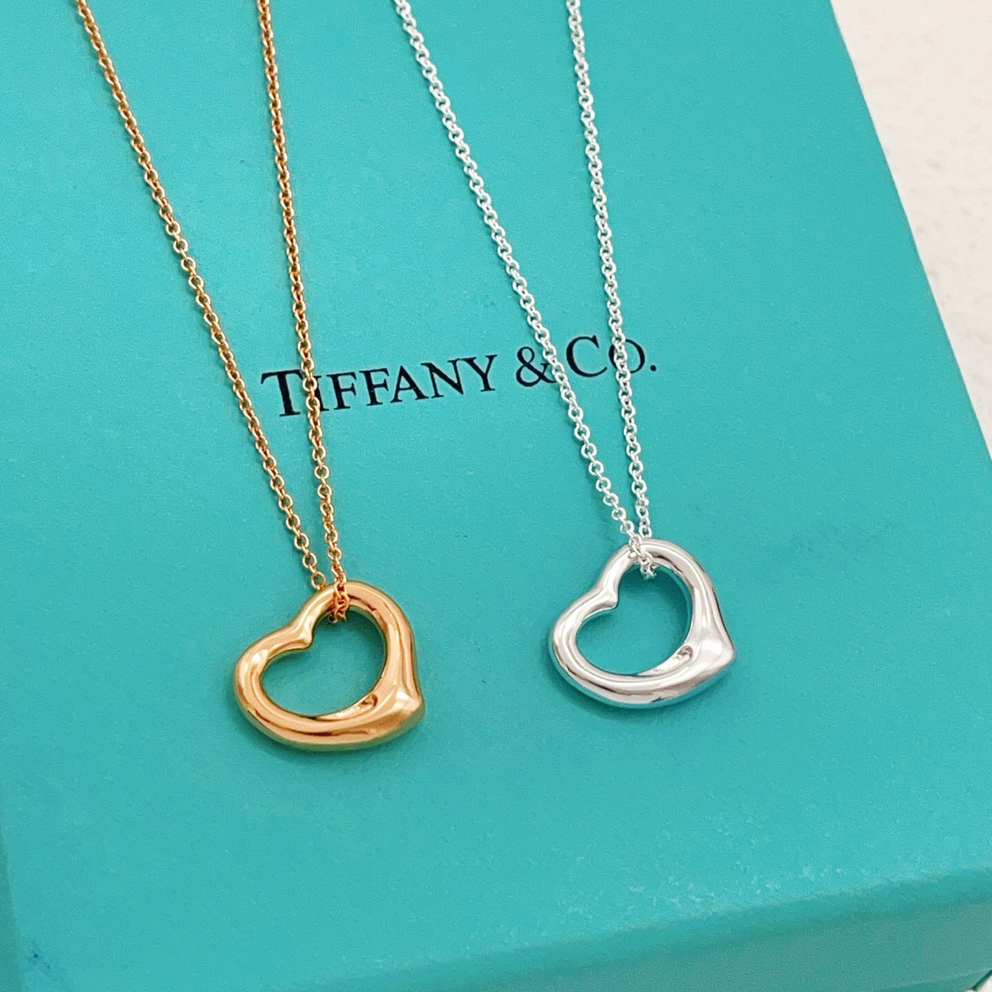 Tiffany Co Elsa Peretti Open Heart necklace Sterling silver no accent stones 16 inches