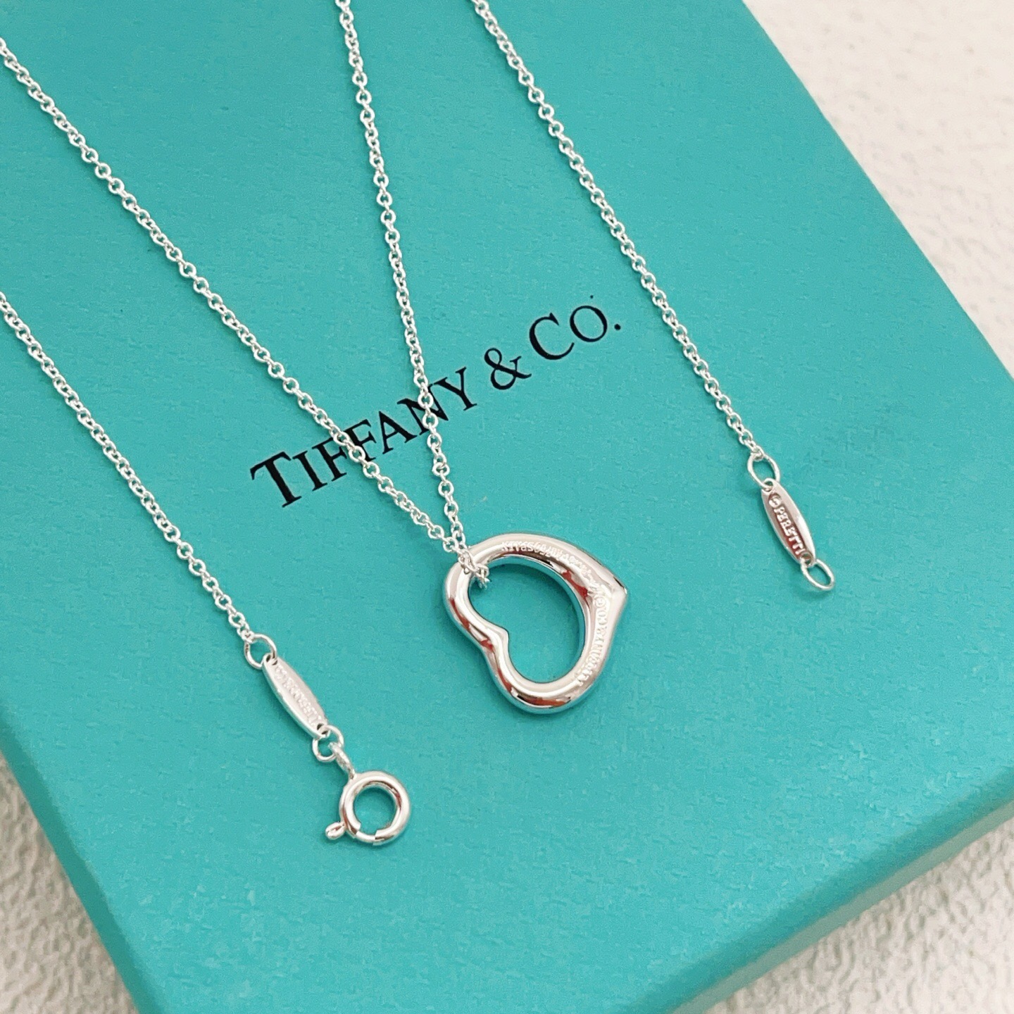 Tiffany Co Elsa Peretti Open Heart necklace Sterling silver no accent stones 16 inches