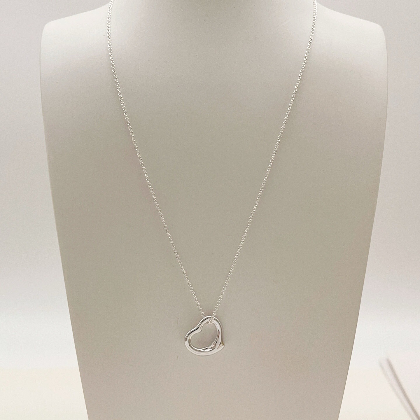 Tiffany Co Elsa Peretti Open Heart necklace Sterling silver no accent stones 16 inches