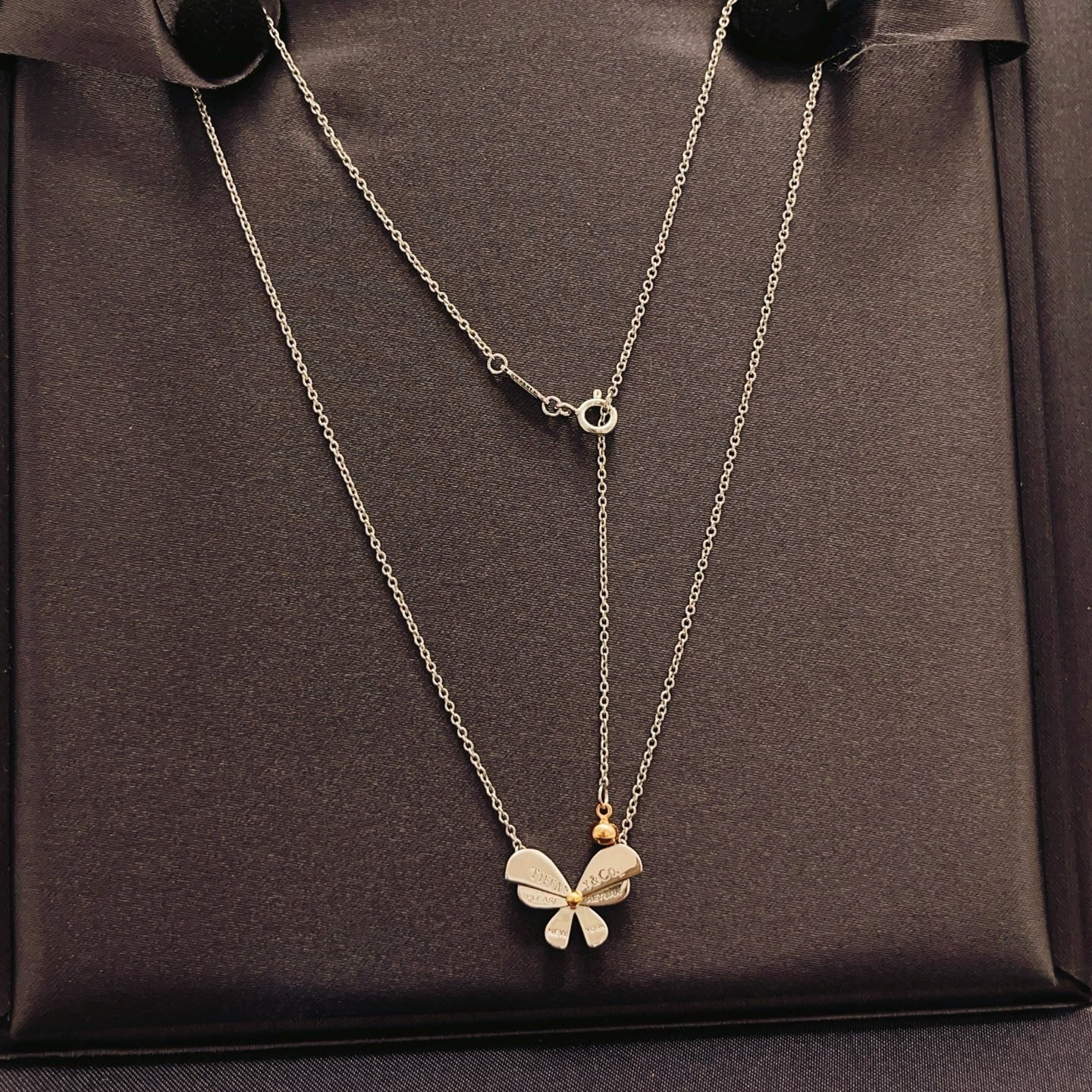 Tiffany Co Return to Tiffany Love Bugs Butterfly Pendant necklace sterling silver with yellow gold accent 16 inches with 2 inch extender