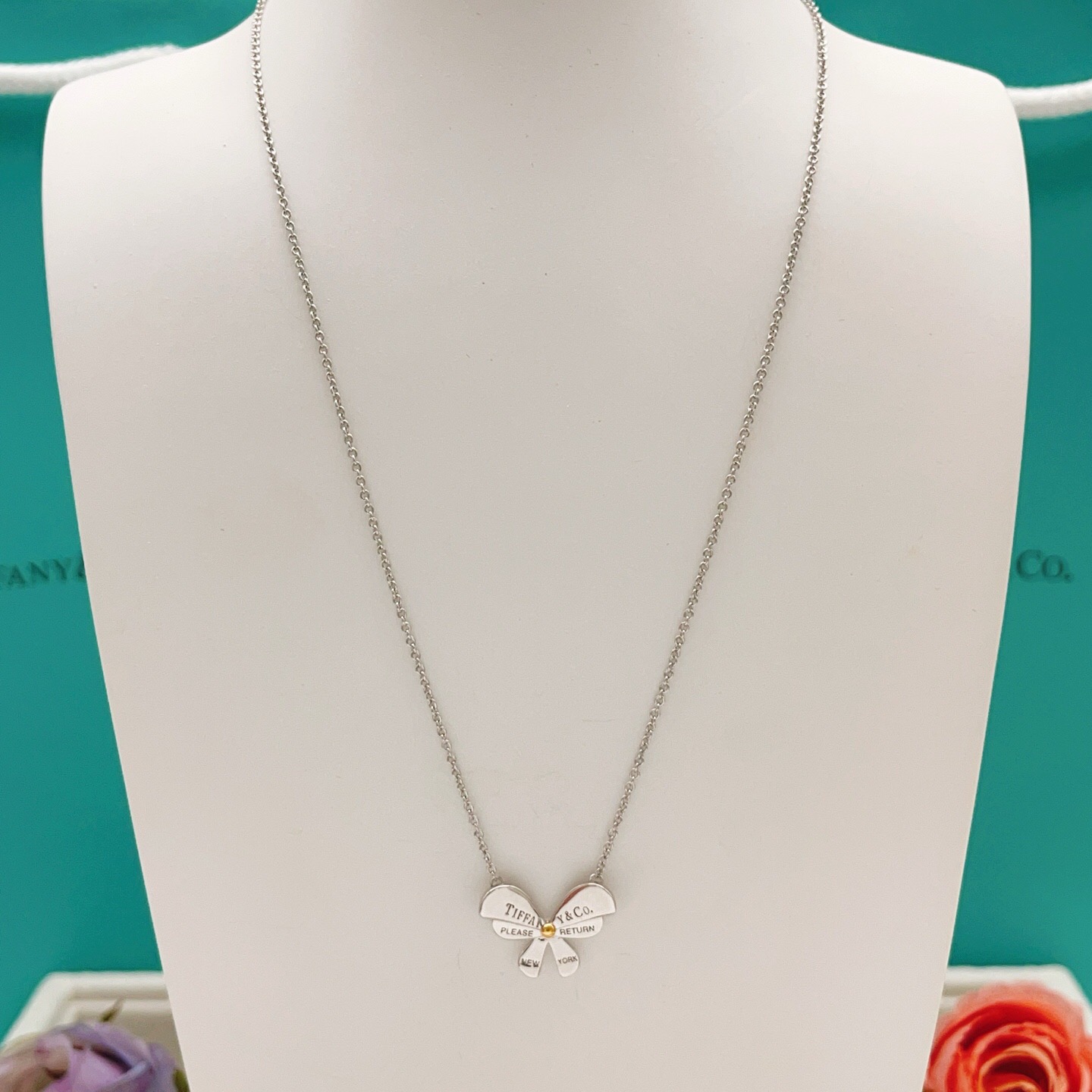 Tiffany Co Return to Tiffany Love Bugs Butterfly Pendant necklace sterling silver with yellow gold accent 16 inches with 2 inch extender