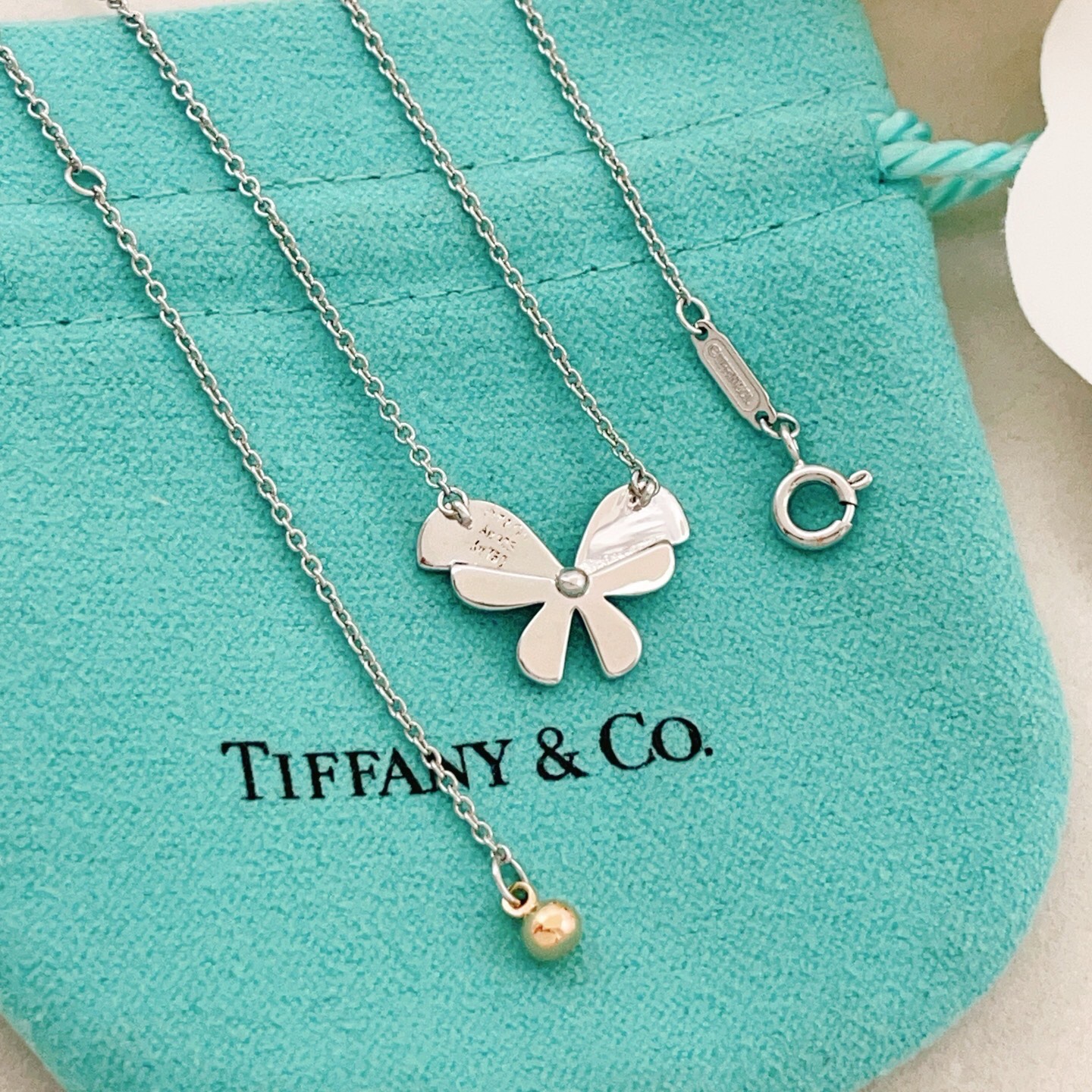 Tiffany Co Return to Tiffany Love Bugs Butterfly Pendant necklace sterling silver with yellow gold accent 16 inches with 2 inch extender