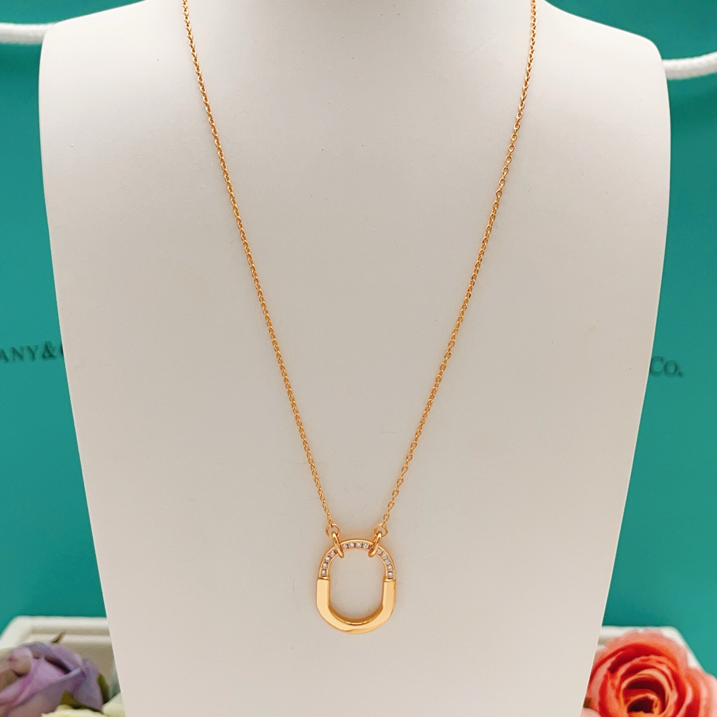 Tiffany Co Tiffany Lock necklace 18k yellow gold with clear diamond accents 18 inches