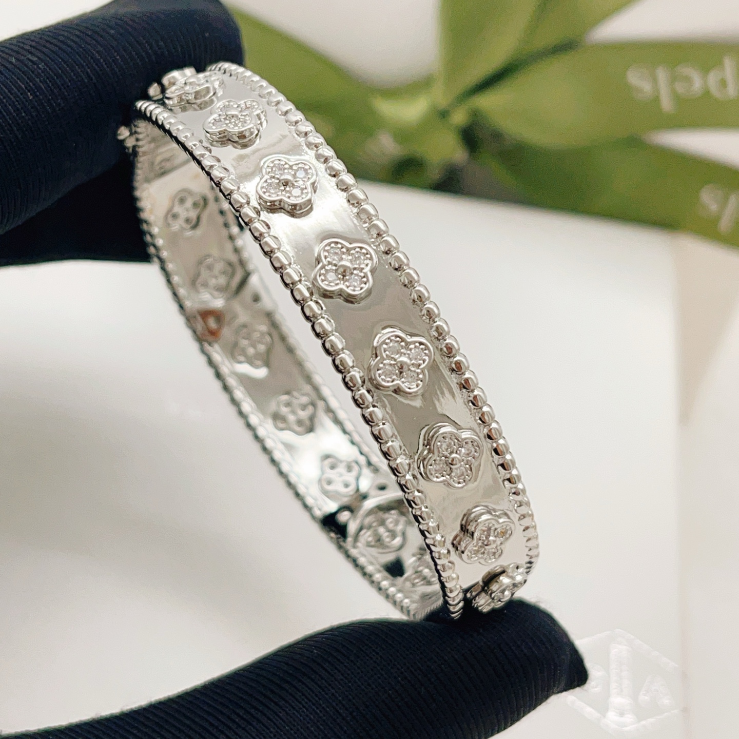 Van Cleef Arpels Perlee bracelet Silver-toned white gold with clear diamond accents 17cm