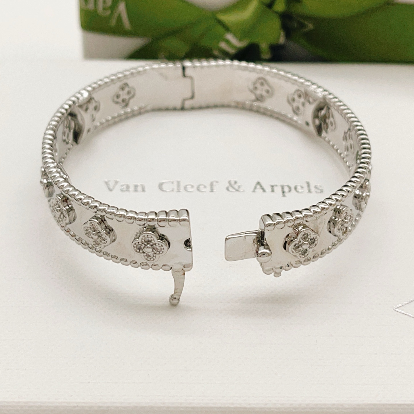 Van Cleef Arpels Perlee bracelet Silver-toned white gold with clear diamond accents 17cm