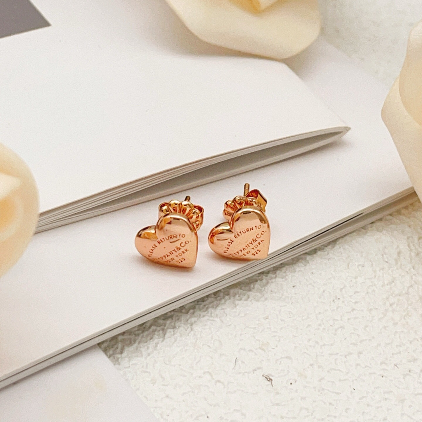 Tiffany Co Return to Tiffany Mini Heart earrings Rose gold-toned metal no accent stones 8mm stud diameter