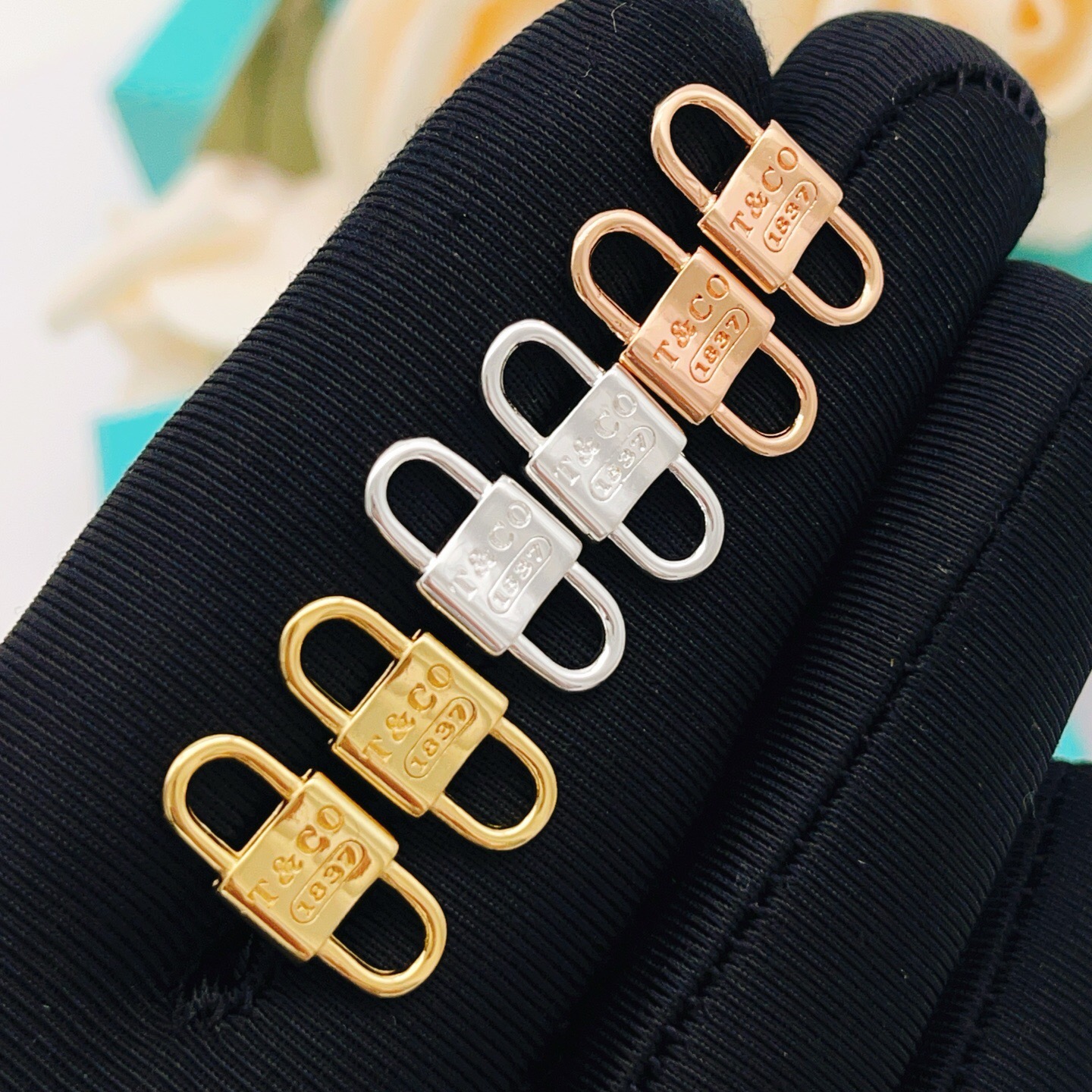 Tiffany Co 1837 Lock earrings gold-tone metal 10mm x 5mm