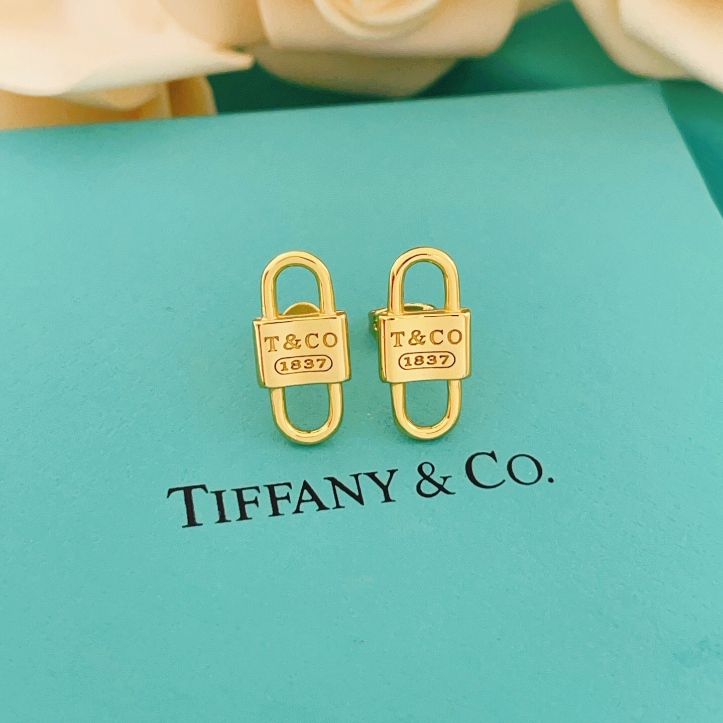 Tiffany Co 1837 Lock earrings gold-tone metal 10mm x 5mm