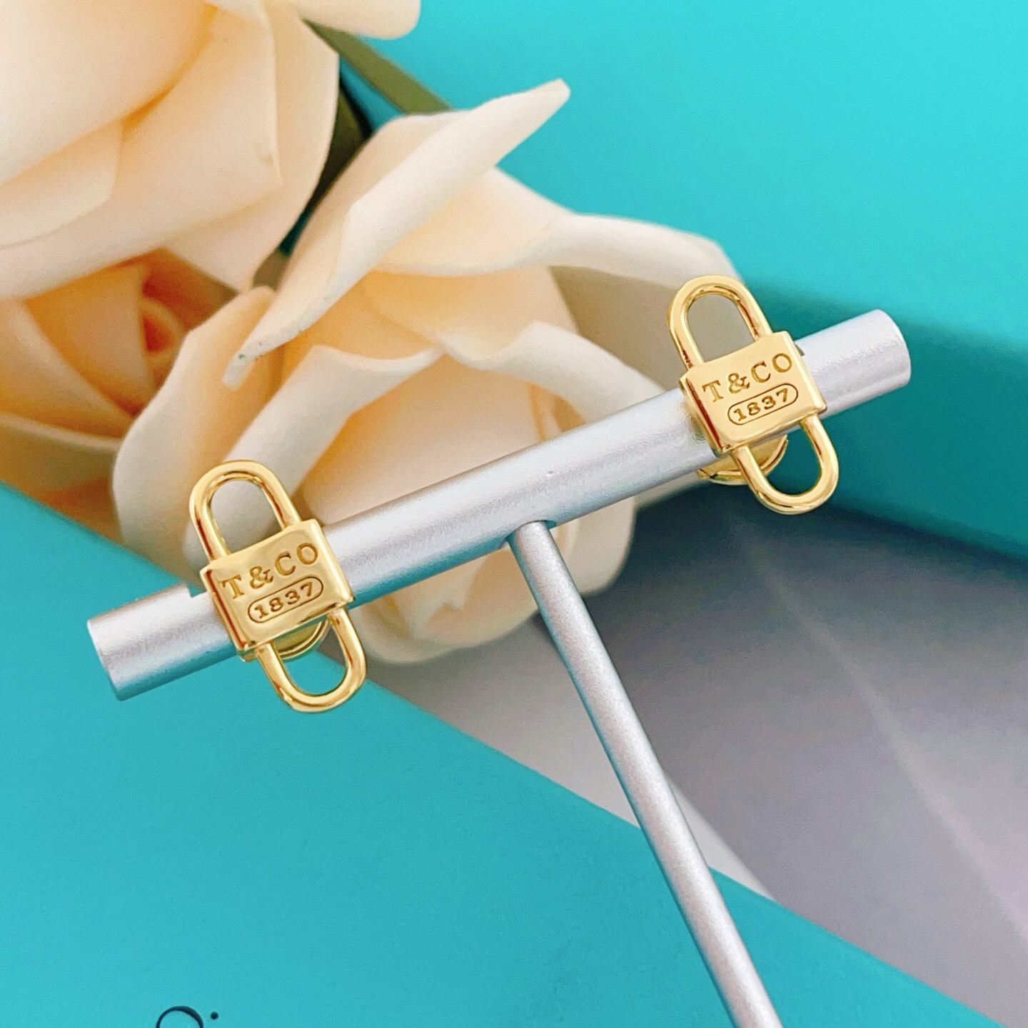 Tiffany Co 1837 Lock earrings gold-tone metal 10mm x 5mm