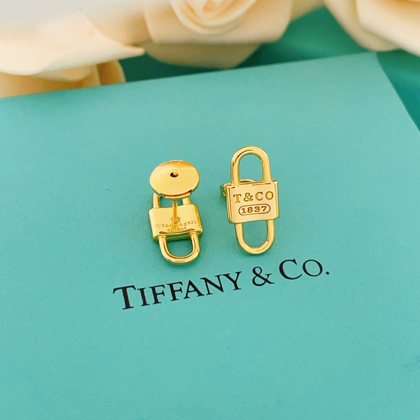 Tiffany Co 1837 Lock earrings gold-tone metal 10mm x 5mm