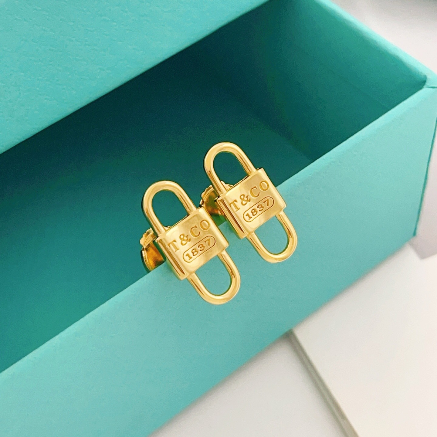 Tiffany Co 1837 Lock earrings gold-tone metal 10mm x 5mm