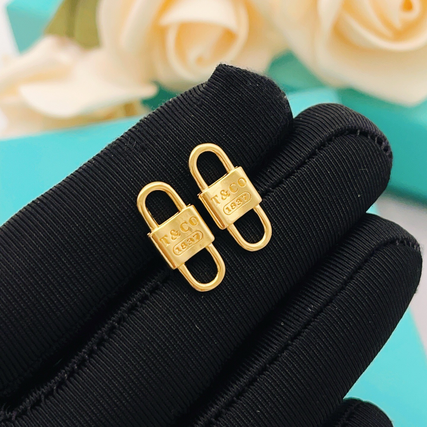 Tiffany Co 1837 Lock earrings gold-tone metal 10mm x 5mm