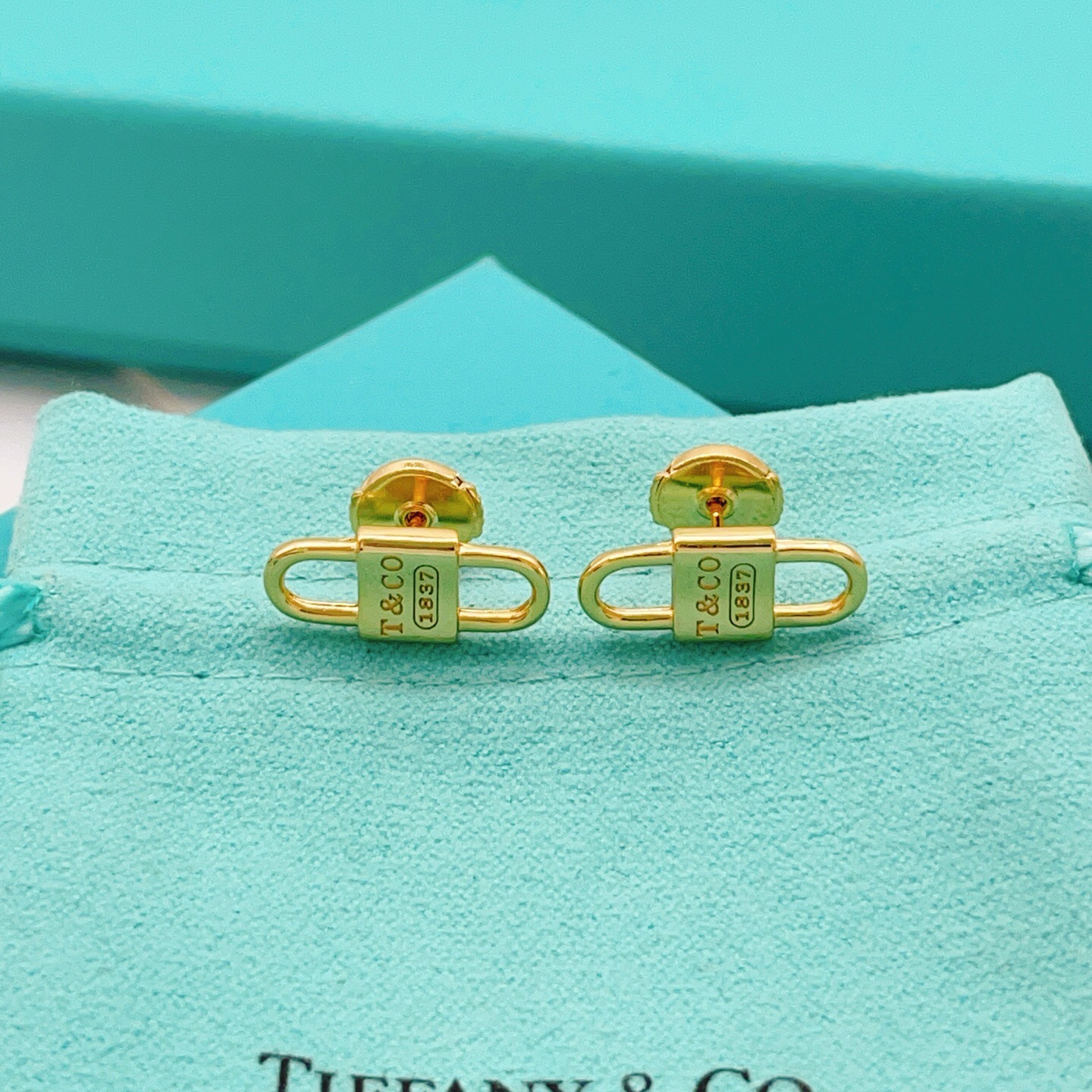 Tiffany Co 1837 Lock earrings gold-tone metal 10mm x 5mm